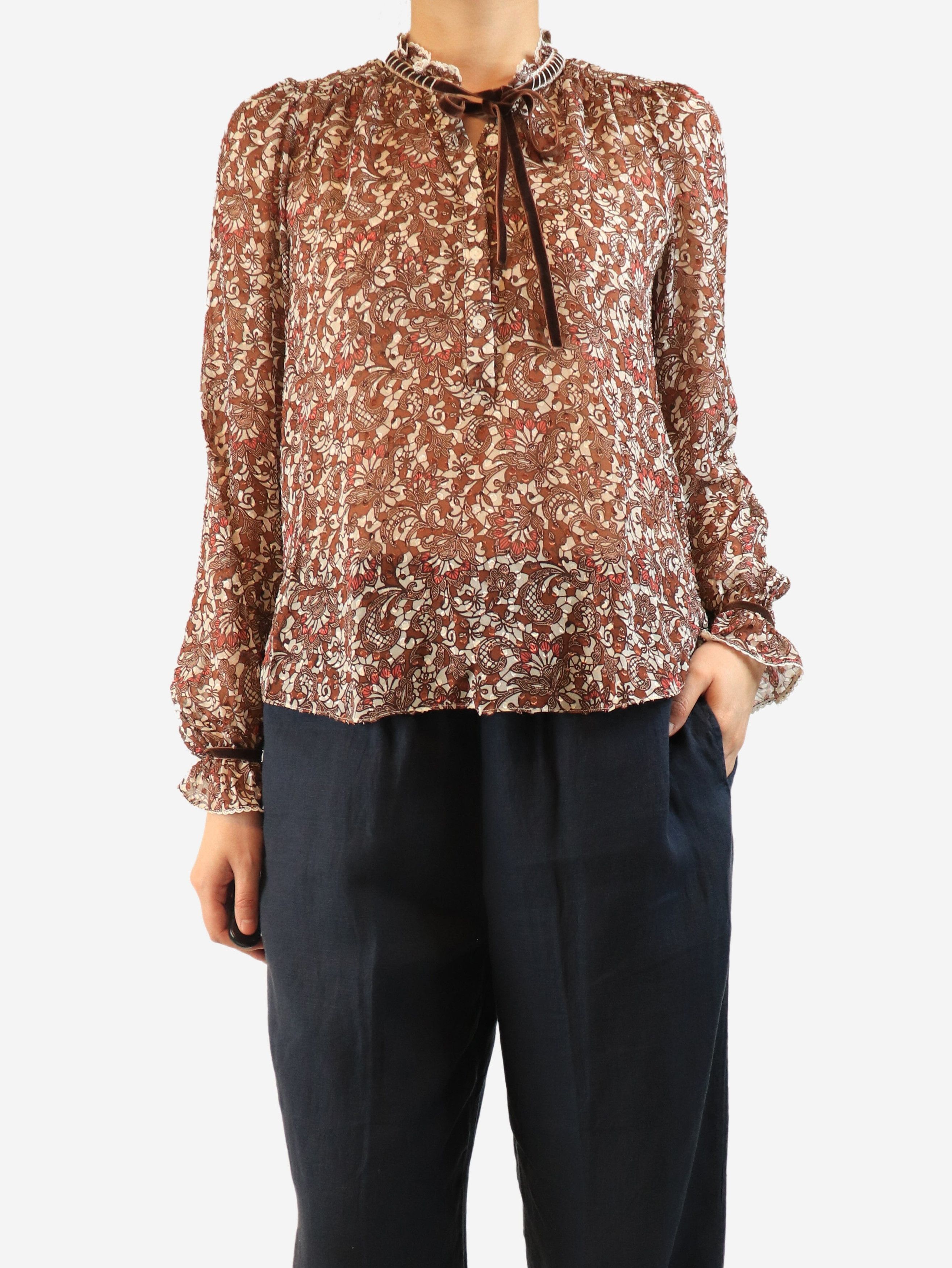 ME+EM Brown paisley print silk blouse - UK 10 Size M / US 6-8 / IT 42-44 - 4 Thumbnail