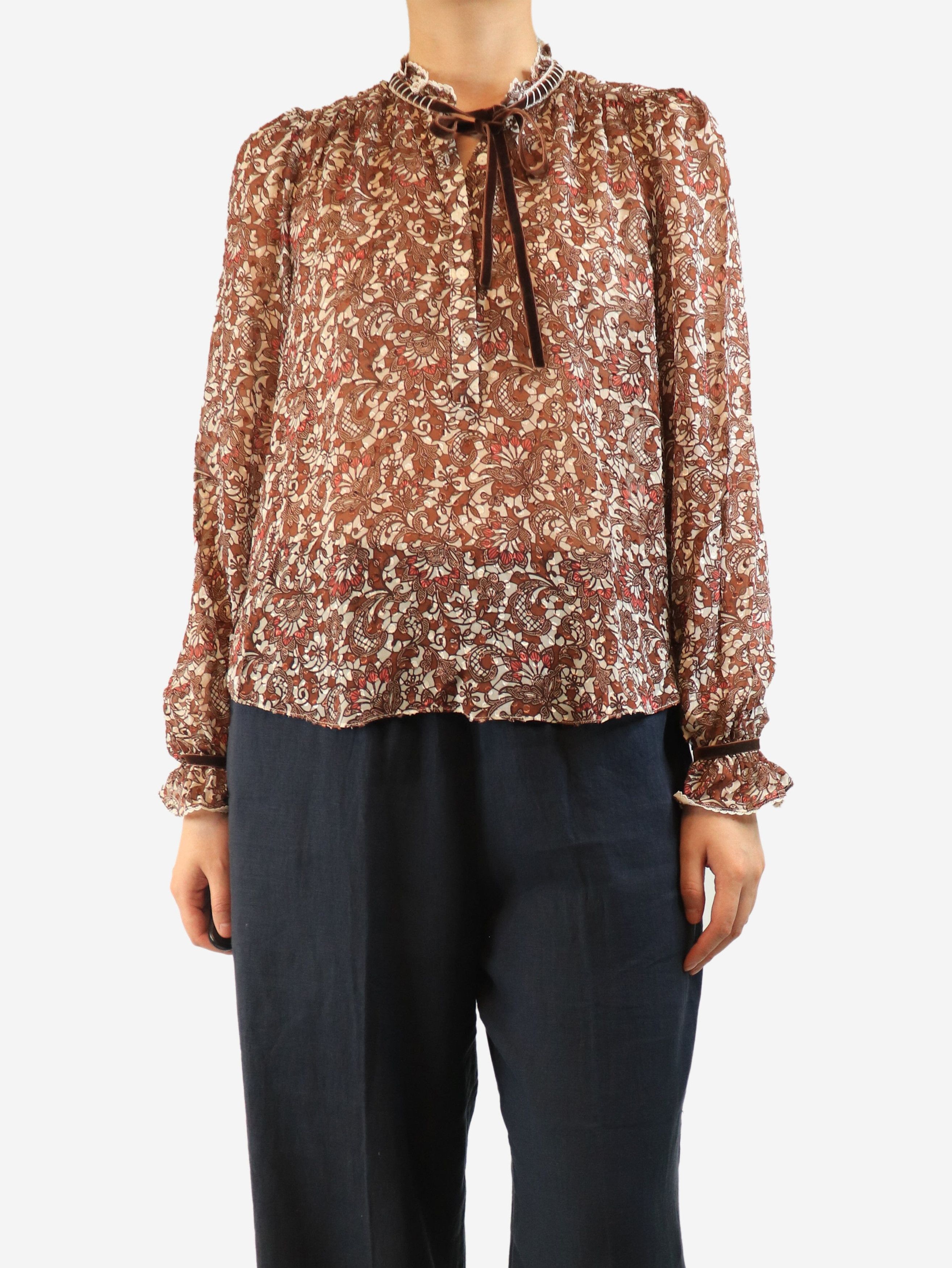 ME+EM Brown paisley print silk blouse - UK 10 Size M / US 6-8 / IT 42-44 - 2 Thumbnail
