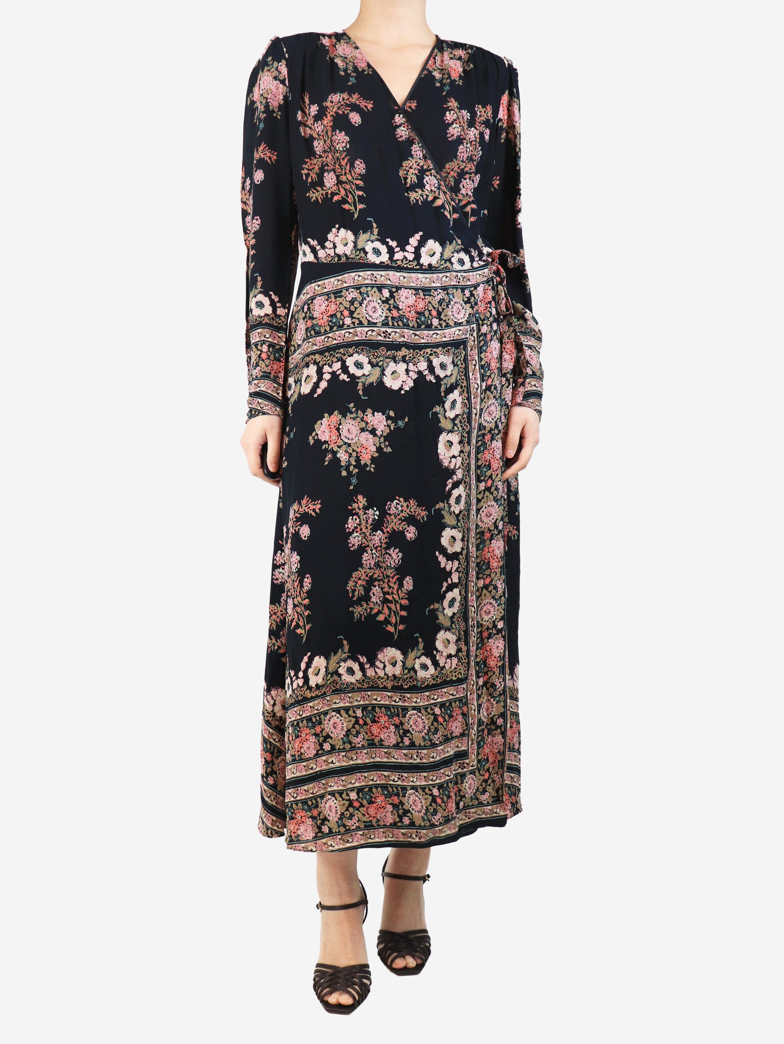 Etro Black floral wrap midi dress - UK 14 Size L / US 10 / IT 46 - 2 Thumbnail