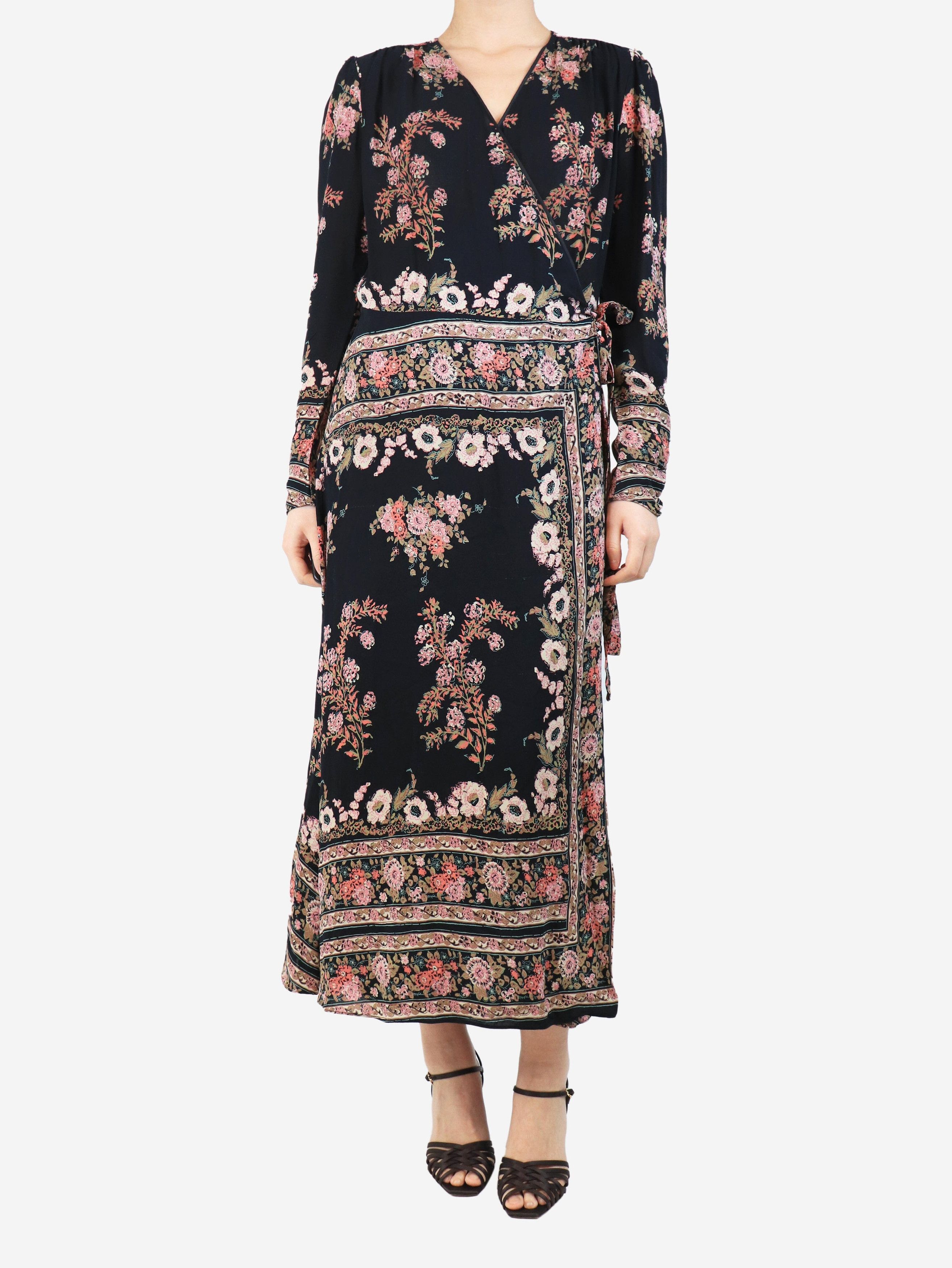 Etro Black floral wrap midi dress - UK 14 Size L / US 10 / IT 46 - 4 Thumbnail