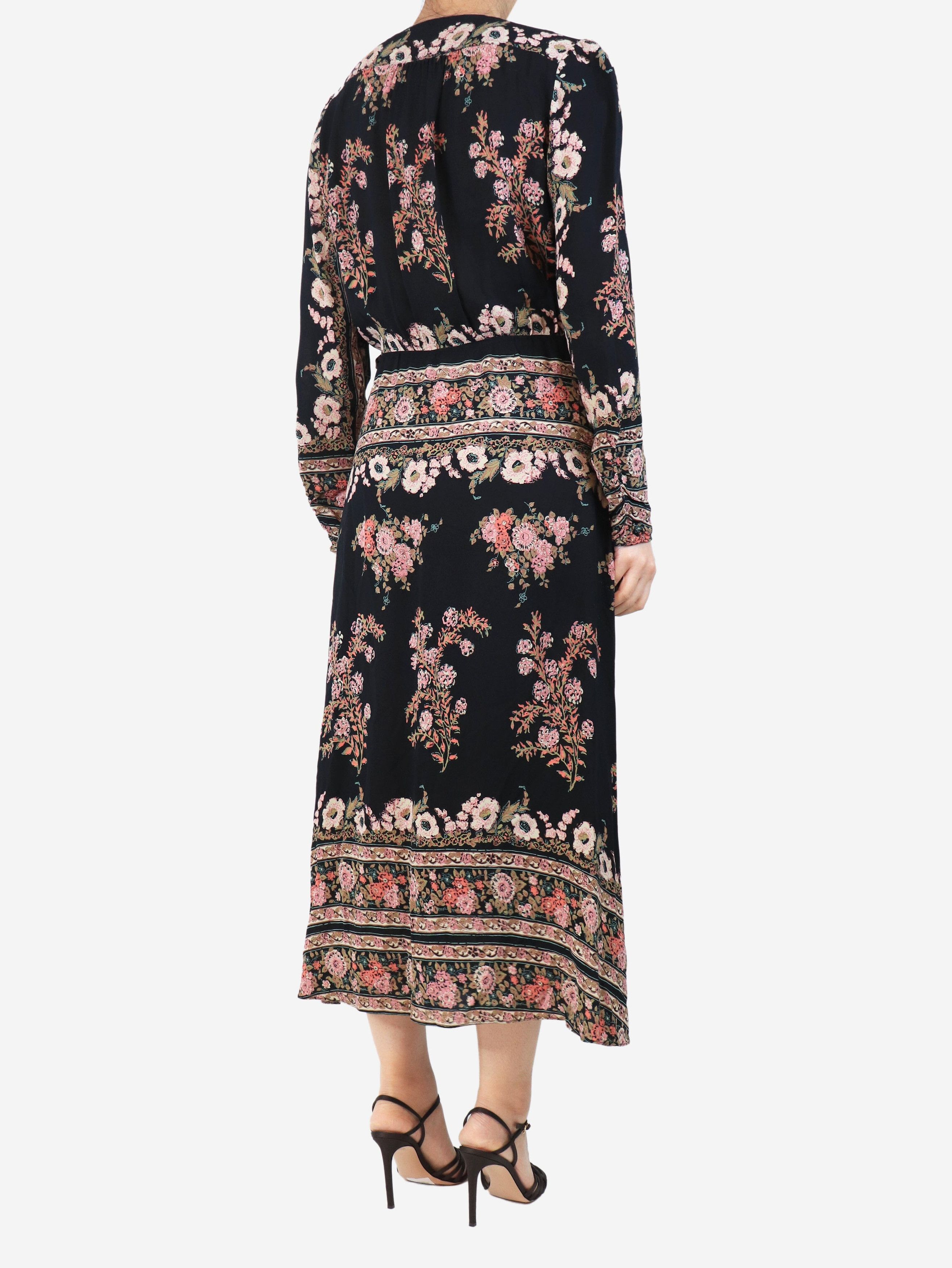 Etro Black floral wrap midi dress - UK 14 Size L / US 10 / IT 46 - 3 Thumbnail