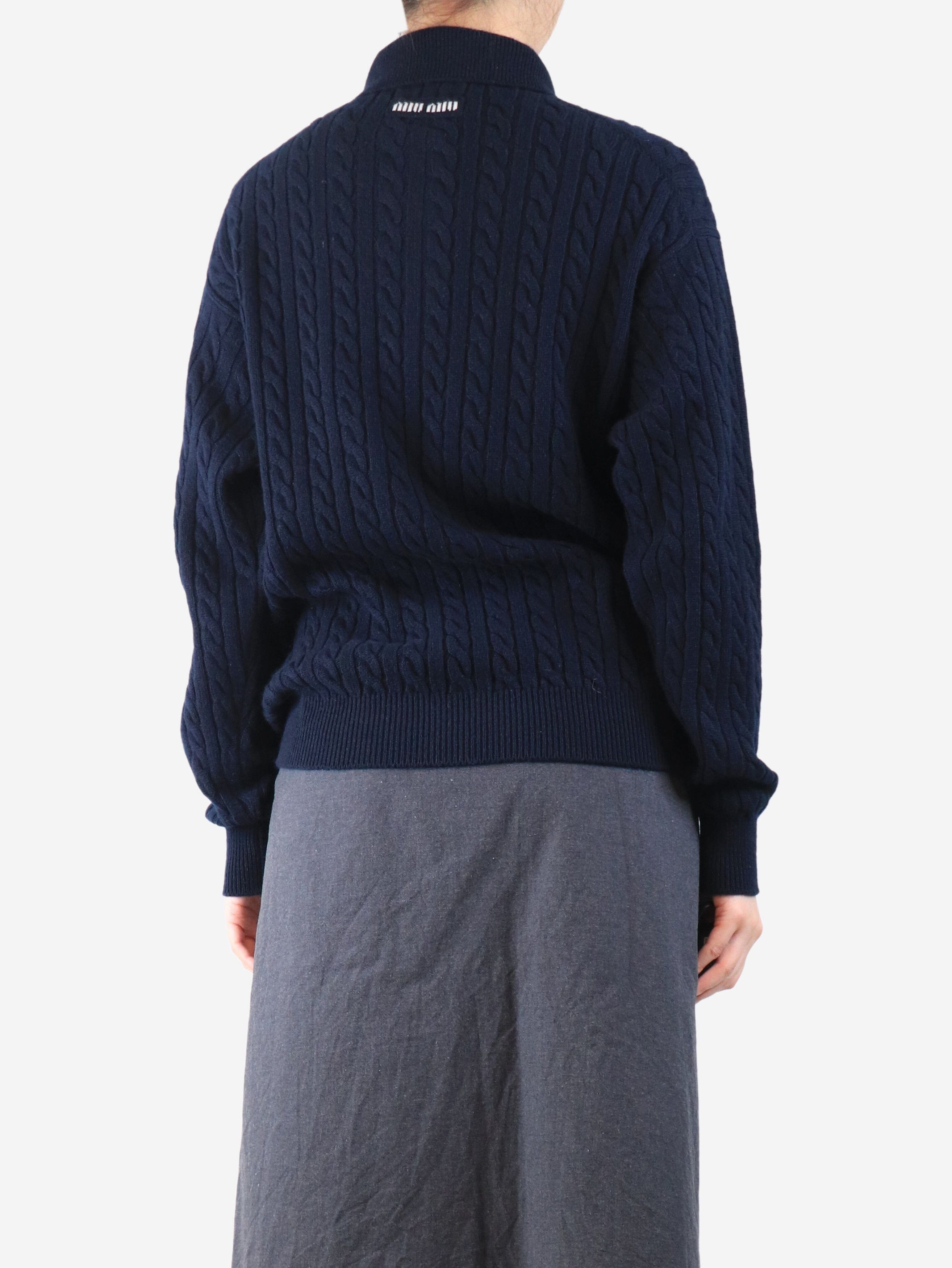 Miu Miu Navy cable knit polo sweater - UK 4 Size XS / US 0-2 / IT 36-38 - 3 Thumbnail