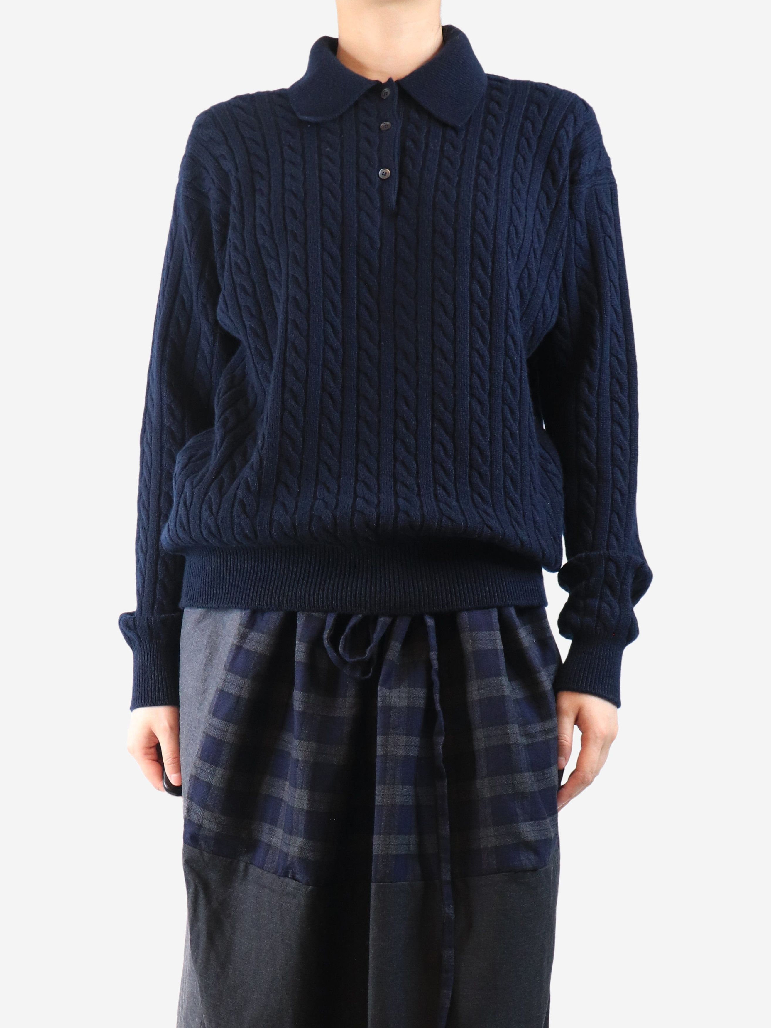 Miu Miu Navy cable knit polo sweater - UK 4 Size XS / US 0-2 / IT 36-38 - 2 Thumbnail