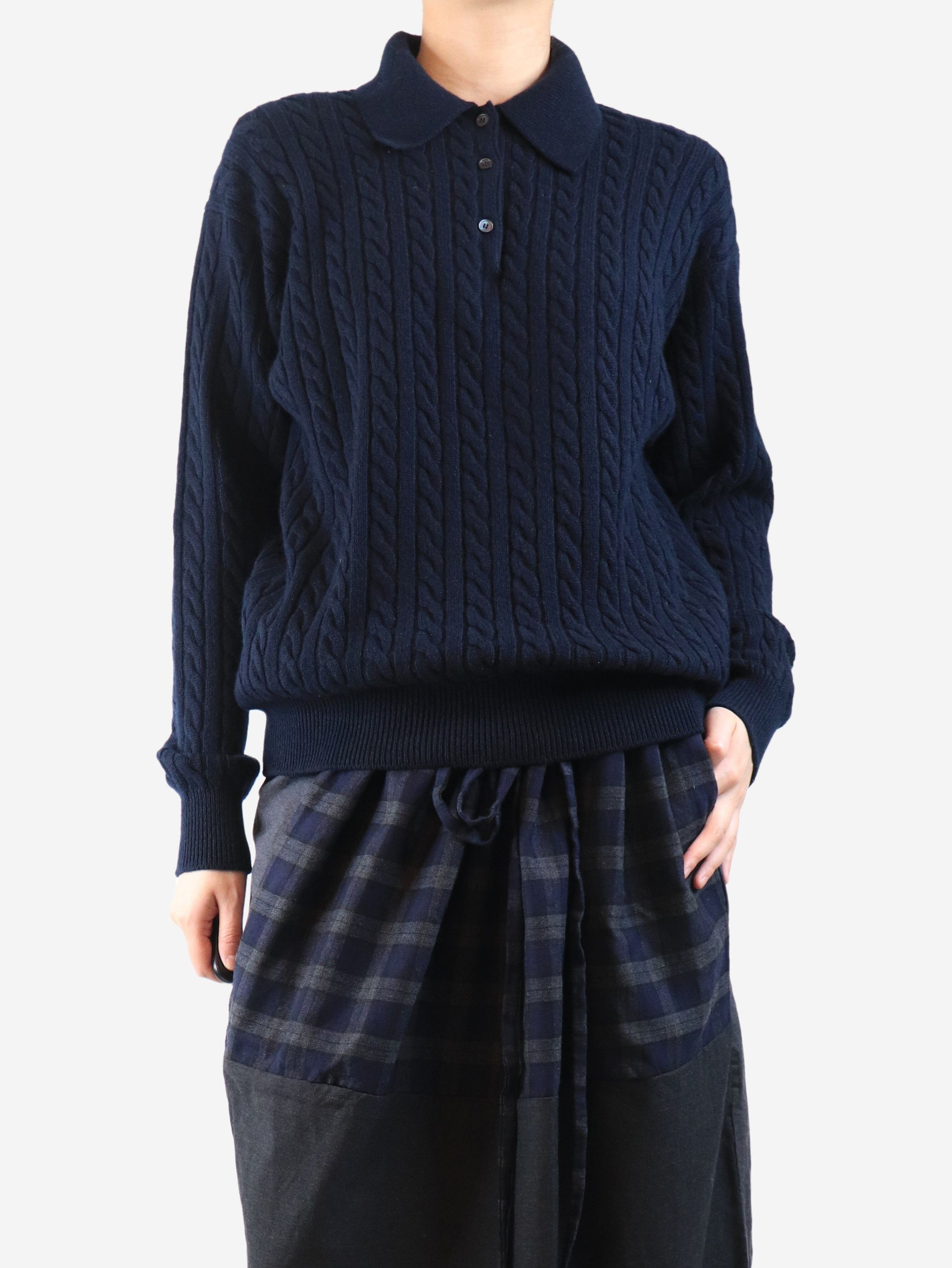Miu Miu Navy cable knit polo sweater - UK 4 Size XS / US 0-2 / IT 36-38 - 4 Thumbnail