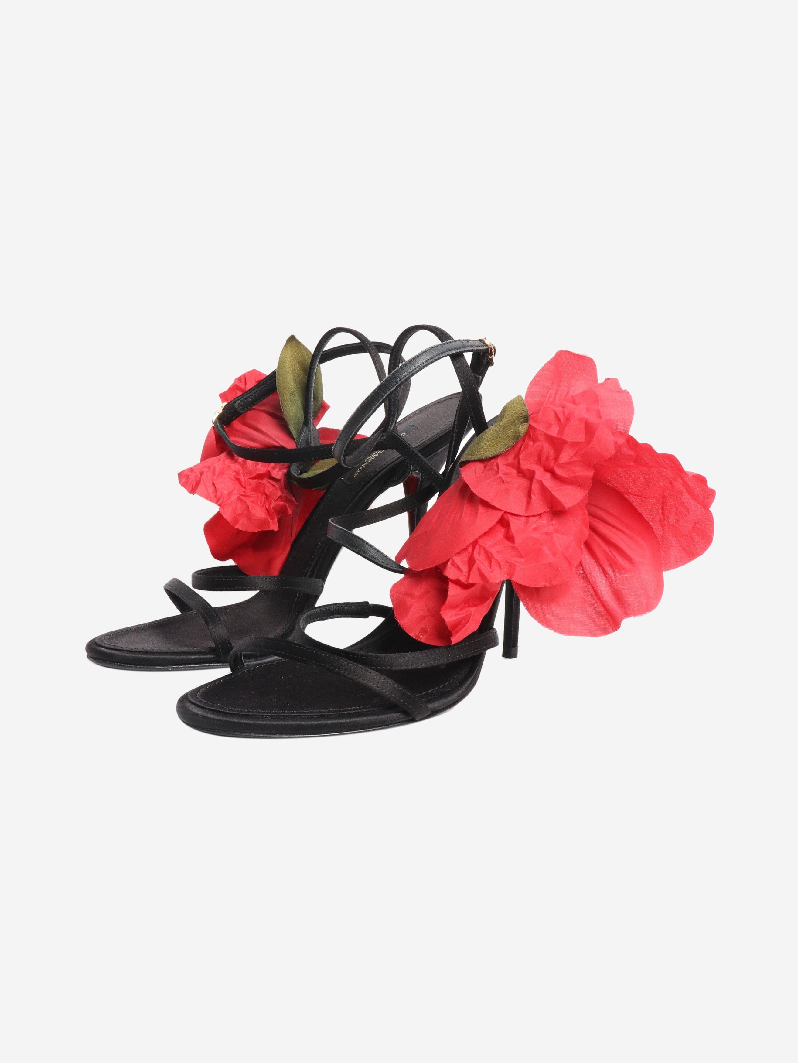 Other Black flower detail satin heels - EU 38 Size US 7.5 / IT 37.5 - 2 Thumbnail
