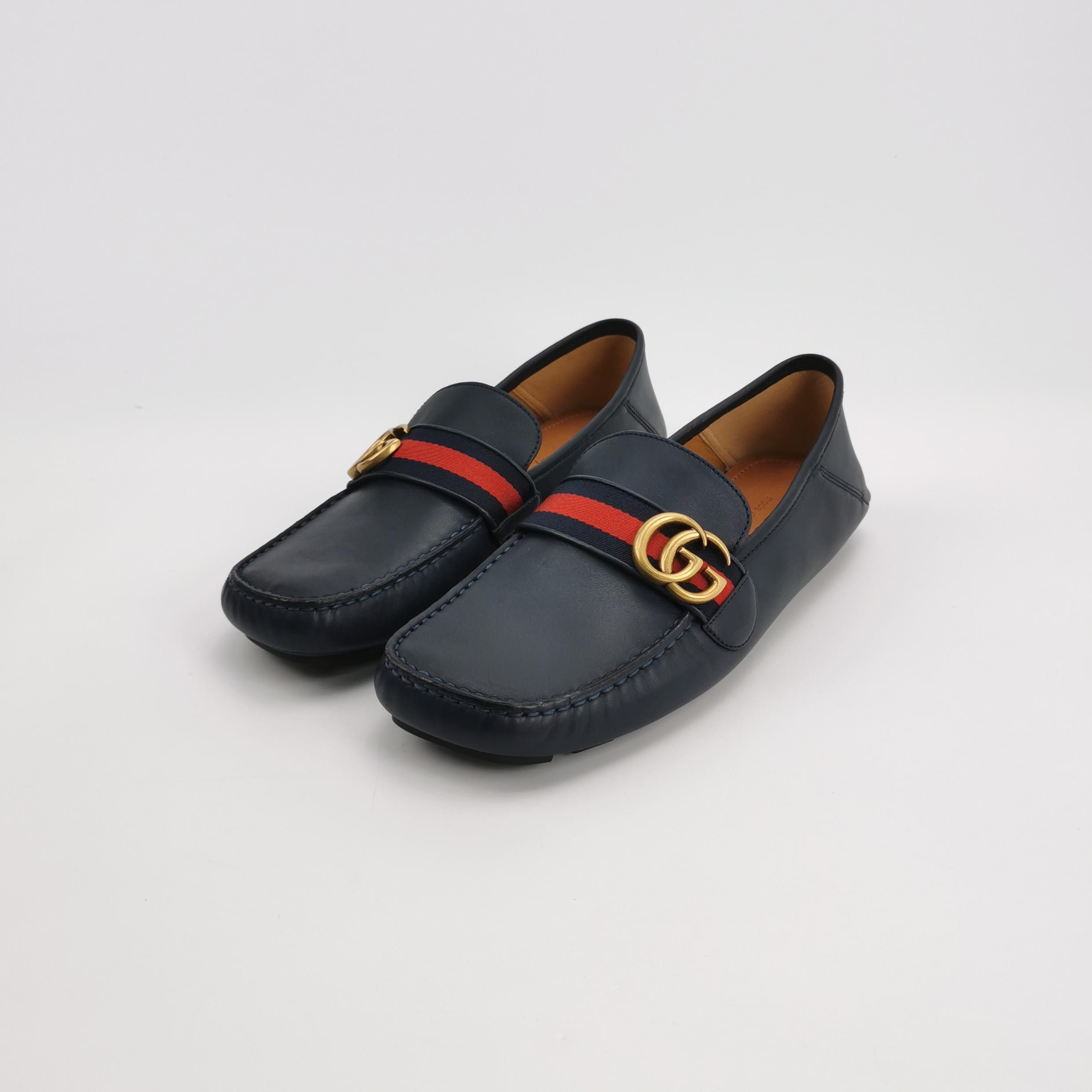 Gucci Gucci Double G Web Navy Leather Loafers 42.5 Size US 9 / EU 42 - 2 Thumbnail