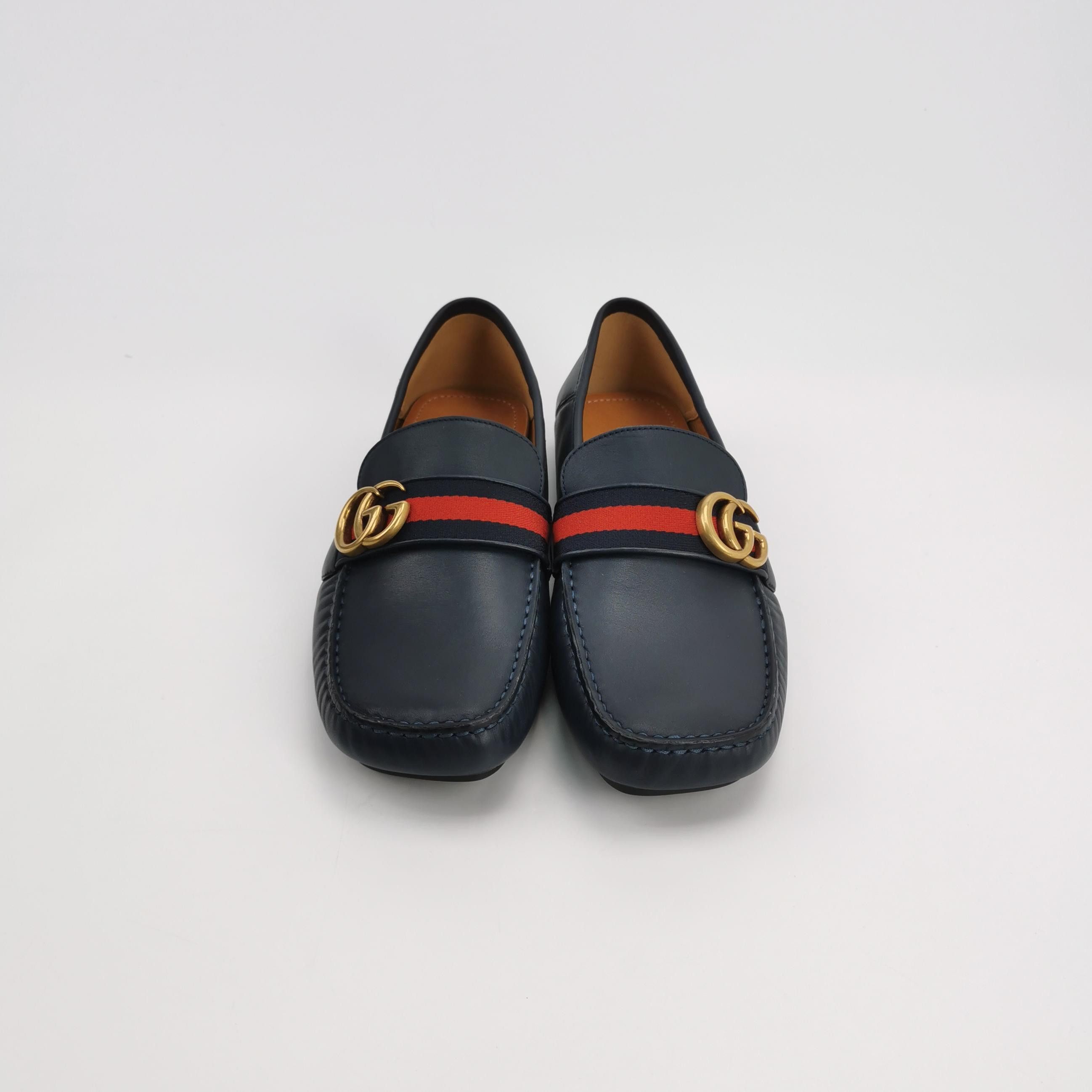Gucci Gucci Double G Web Navy Leather Loafers 42.5 Size US 9 / EU 42 - 3 Thumbnail