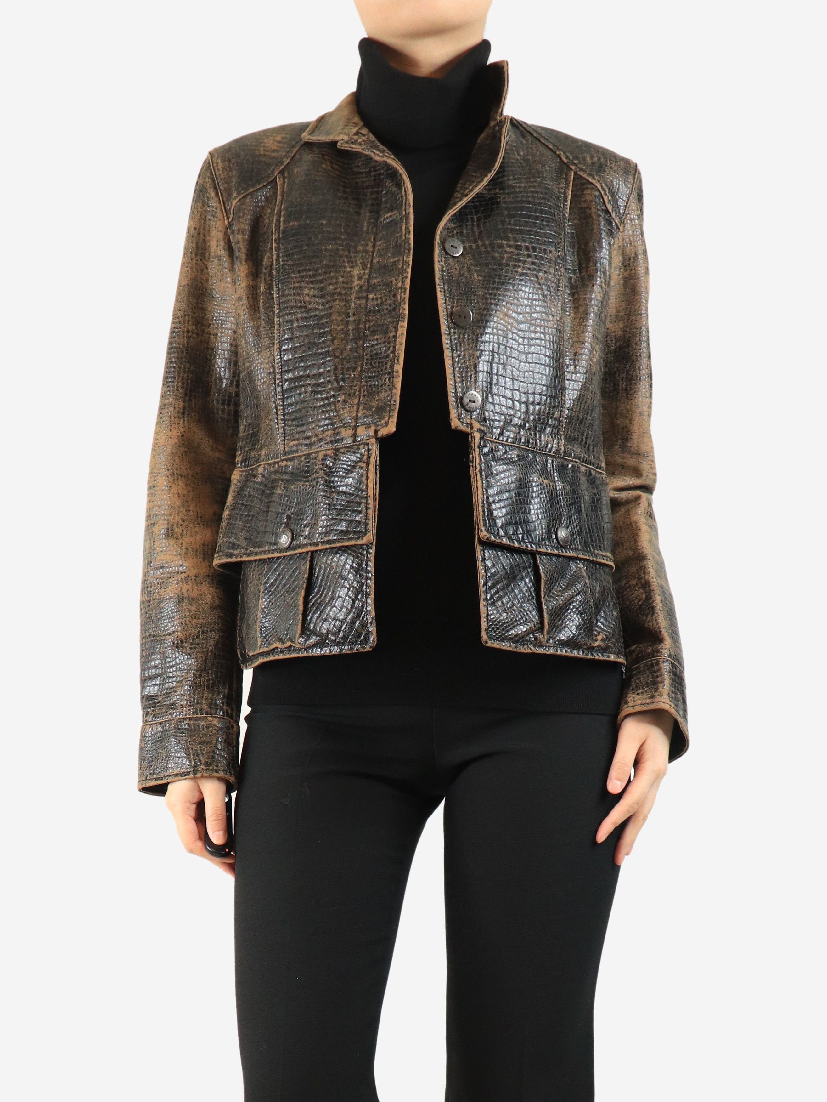 Other Brown vintage 2003 distressed faux-leather jacket - UK 16 Size XL / US 12-14 / IT 48-50 - 3 Thumbnail