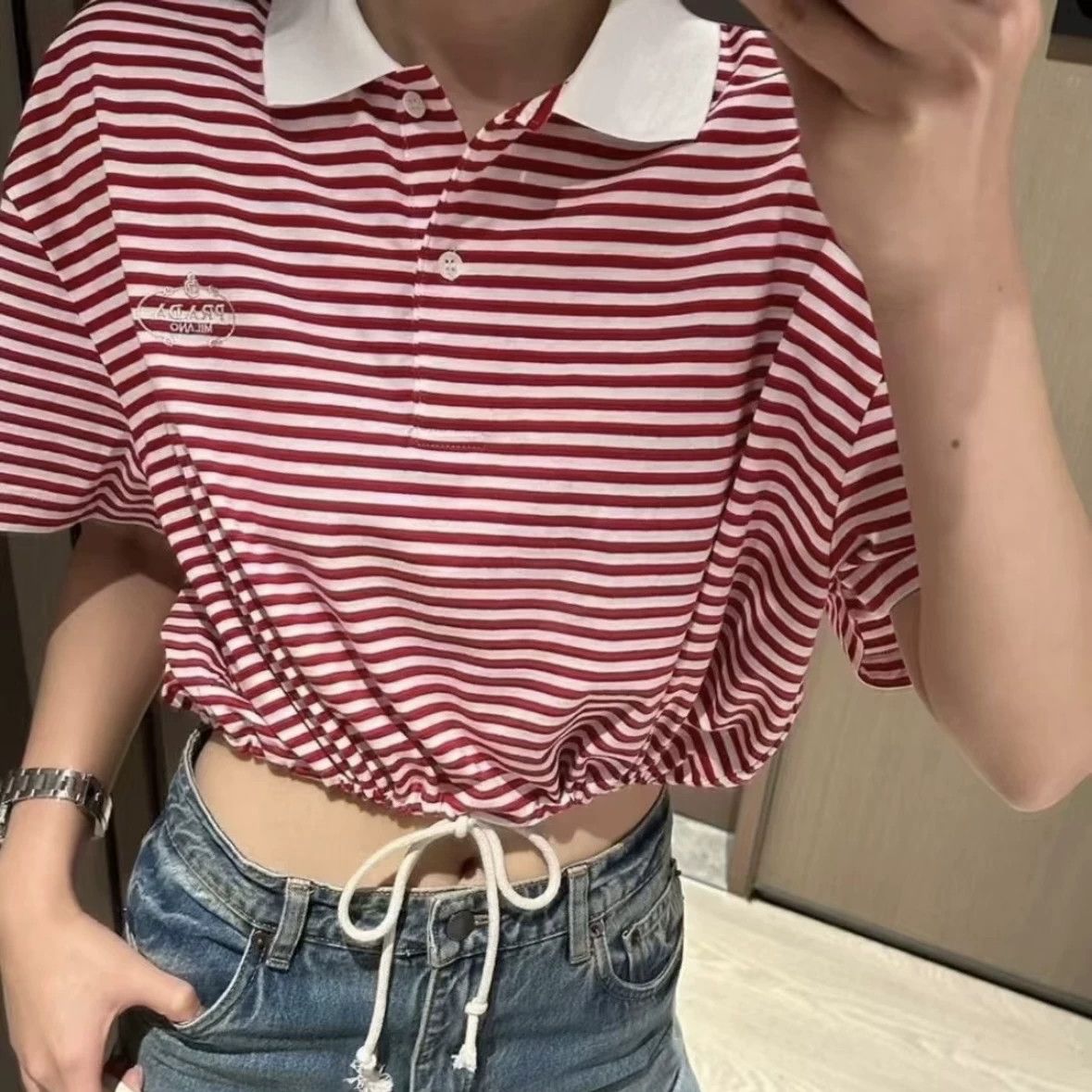 Prada Prada Embroidered Striped T-Shirt M Women Size M / US 6-8 / IT 42-44 - 8 Thumbnail