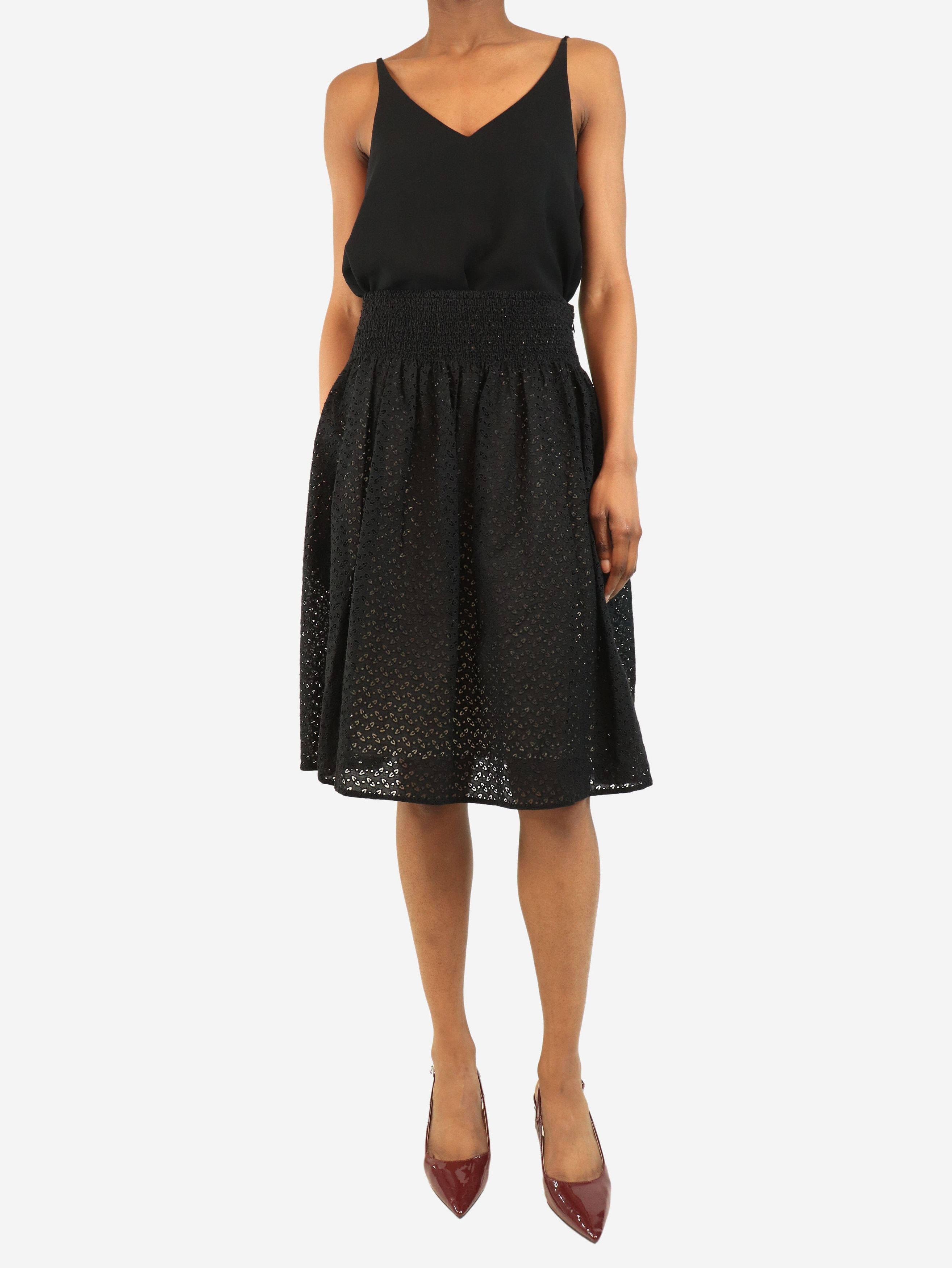 Prada Brown broderie anglaise midi skirt - UK 6 Size 26" / US 2 / IT 38 - 3 Thumbnail