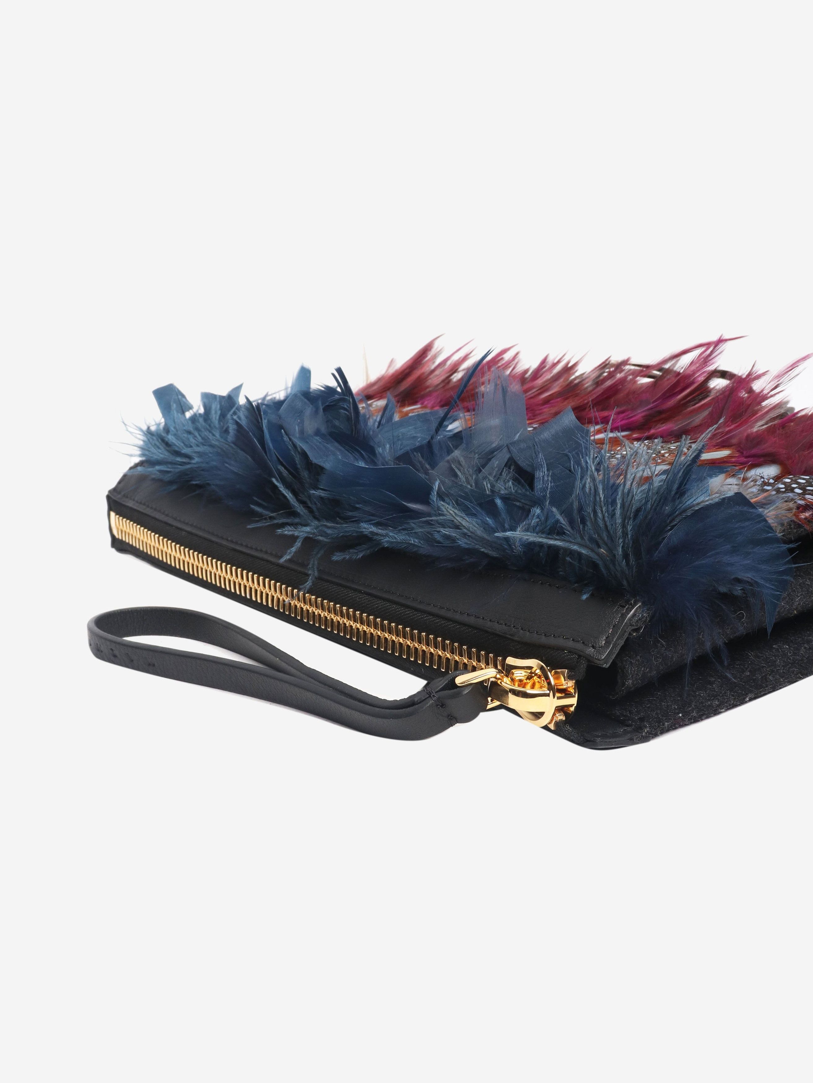 Marni Multicolour large feathered wristlet clutch bag Size ONE SIZE - 4 Thumbnail