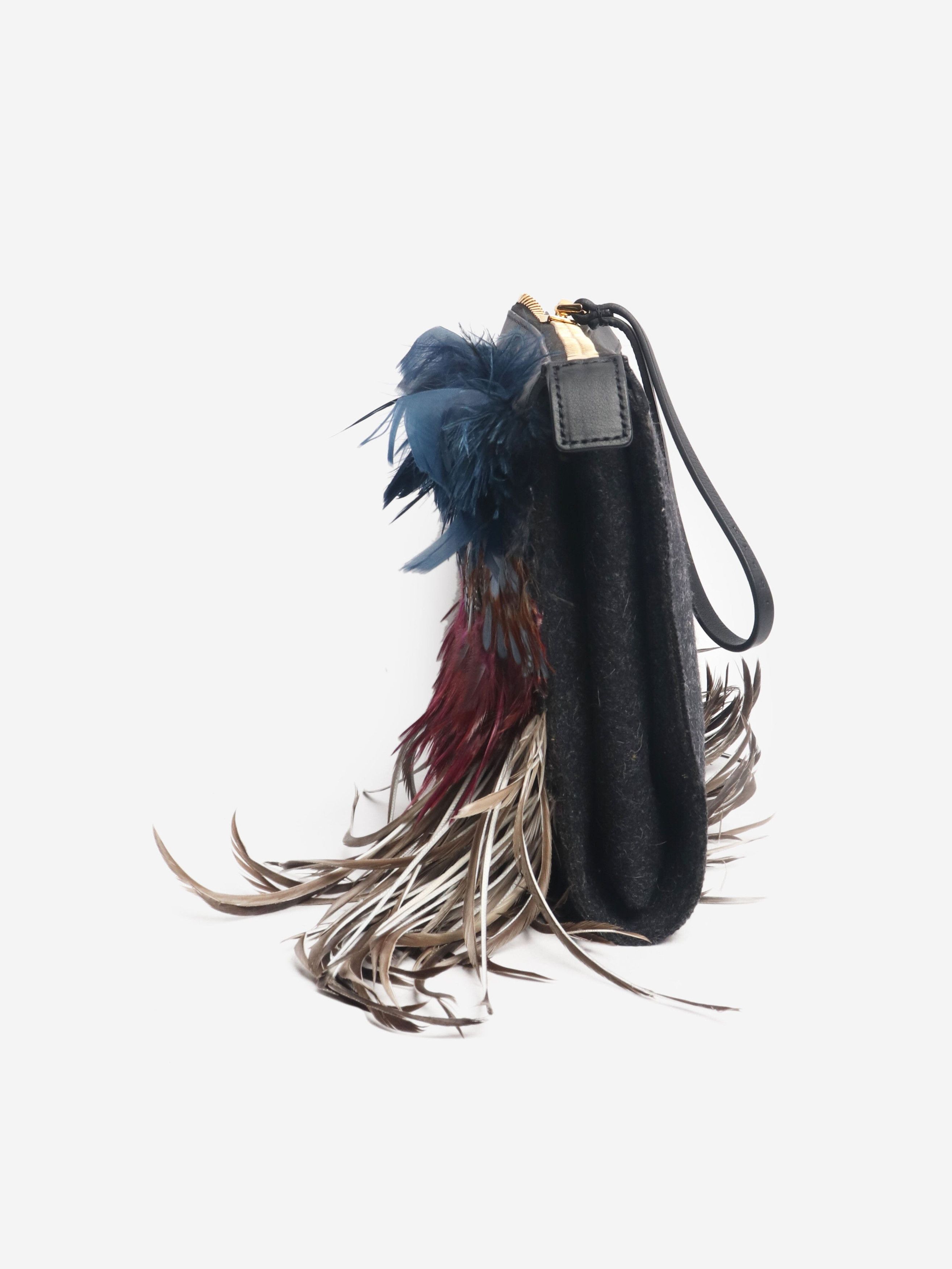 Marni Multicolour large feathered wristlet clutch bag Size ONE SIZE - 3 Thumbnail