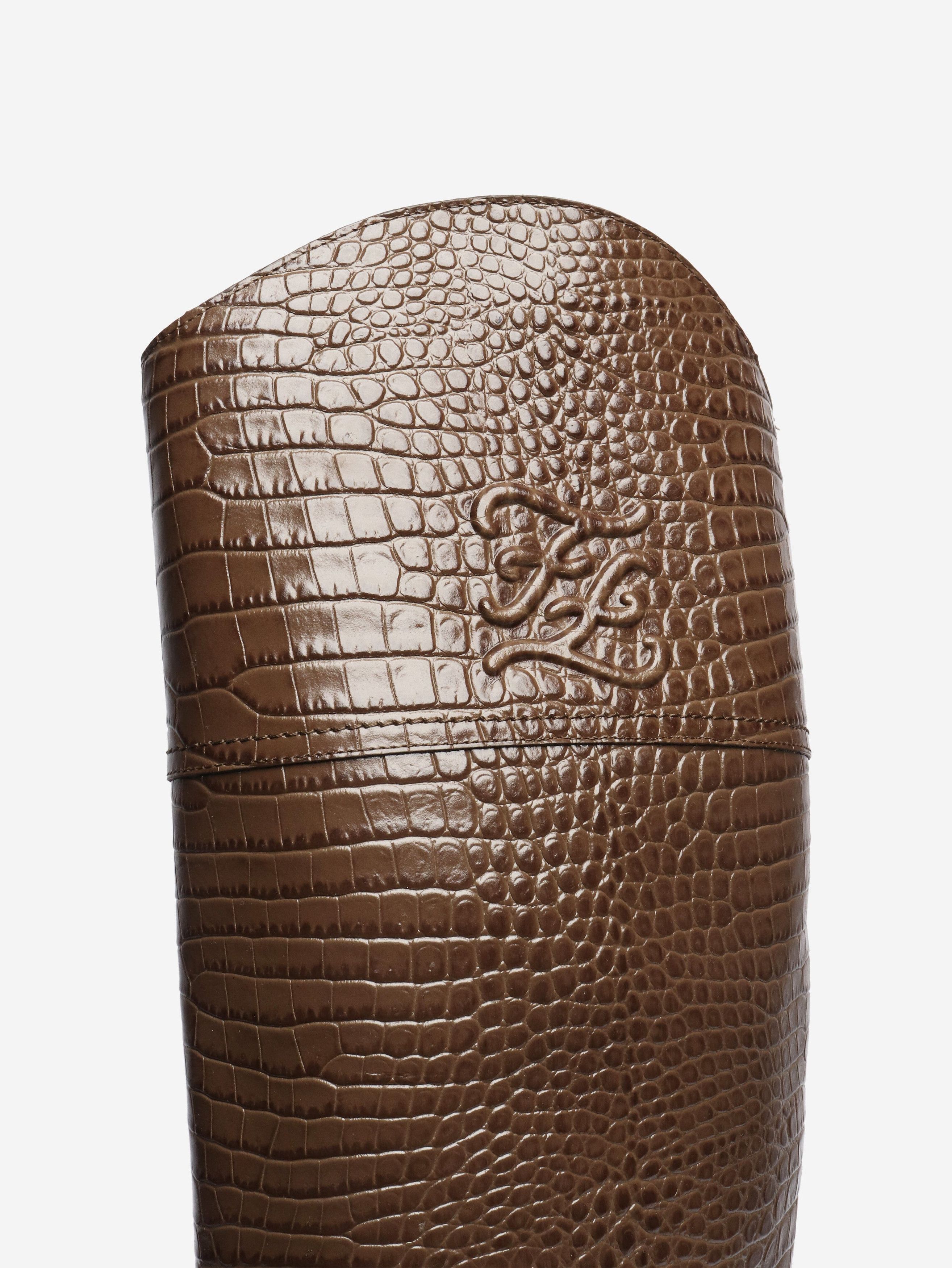 Fendi Brown Karligraphy croc-embossed riding boots - EU 38.5 Size US 7 / IT 37 - 5 Thumbnail