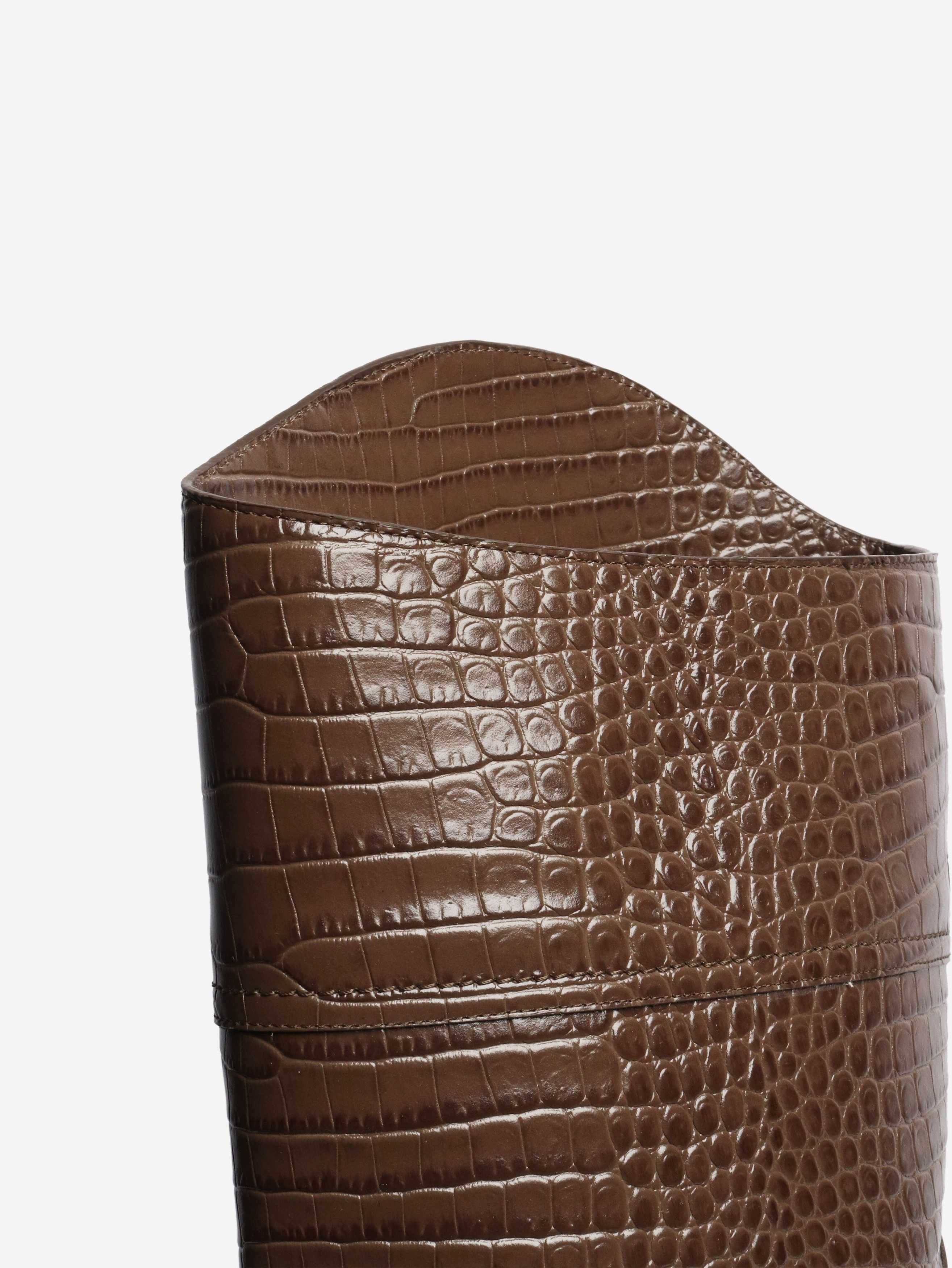 Fendi Brown Karligraphy croc-embossed riding boots - EU 38.5 Size US 7 / IT 37 - 4 Thumbnail
