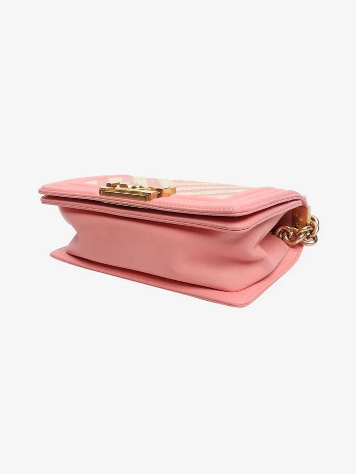 Chanel Pink and white 2017 small braided chevron Boy bag Size ONE SIZE - 4 Thumbnail
