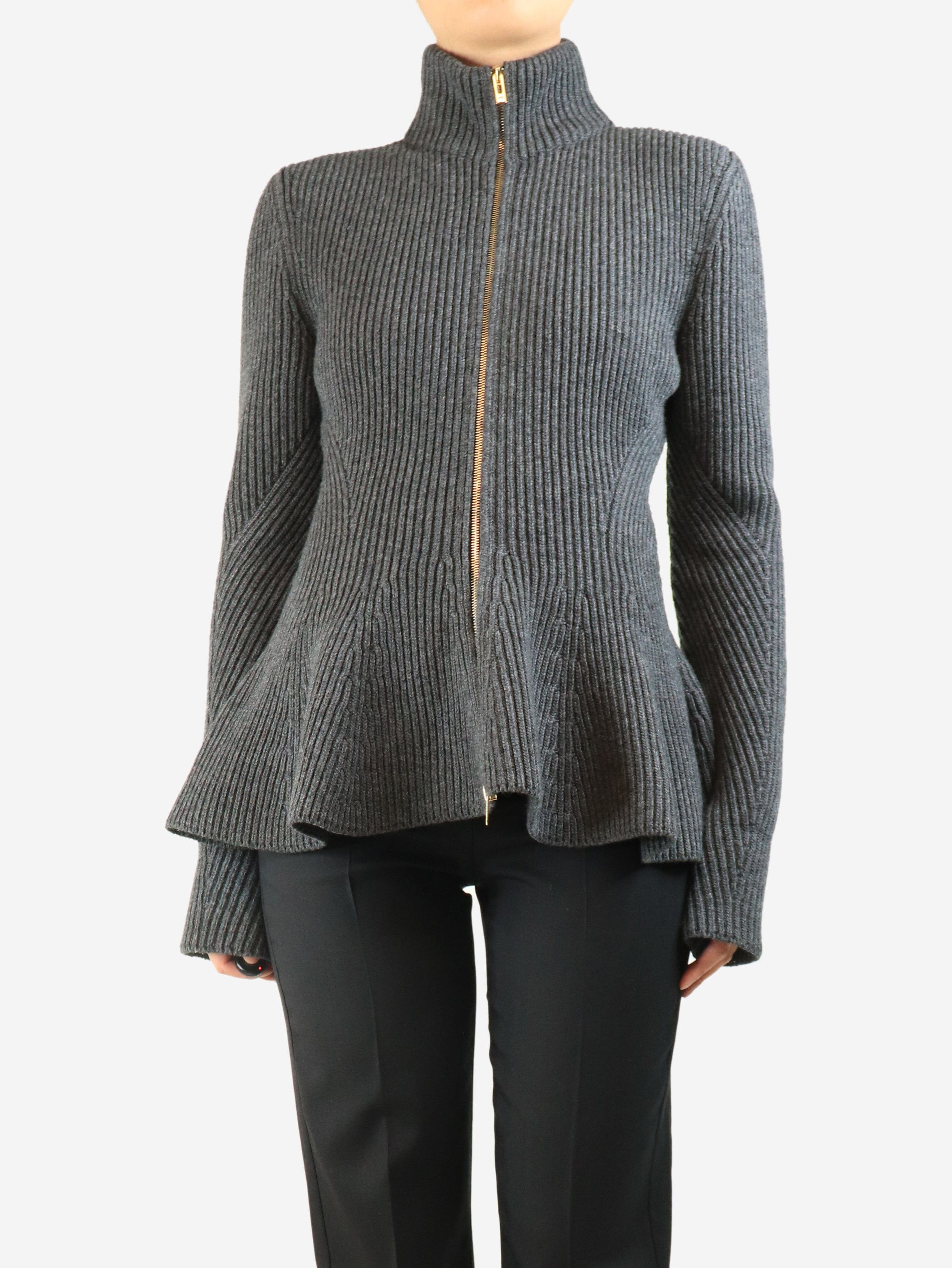 Alaia Dark grey ribbed zip cardigan - UK 12 Size M / US 6-8 / IT 42-44 - 2 Thumbnail
