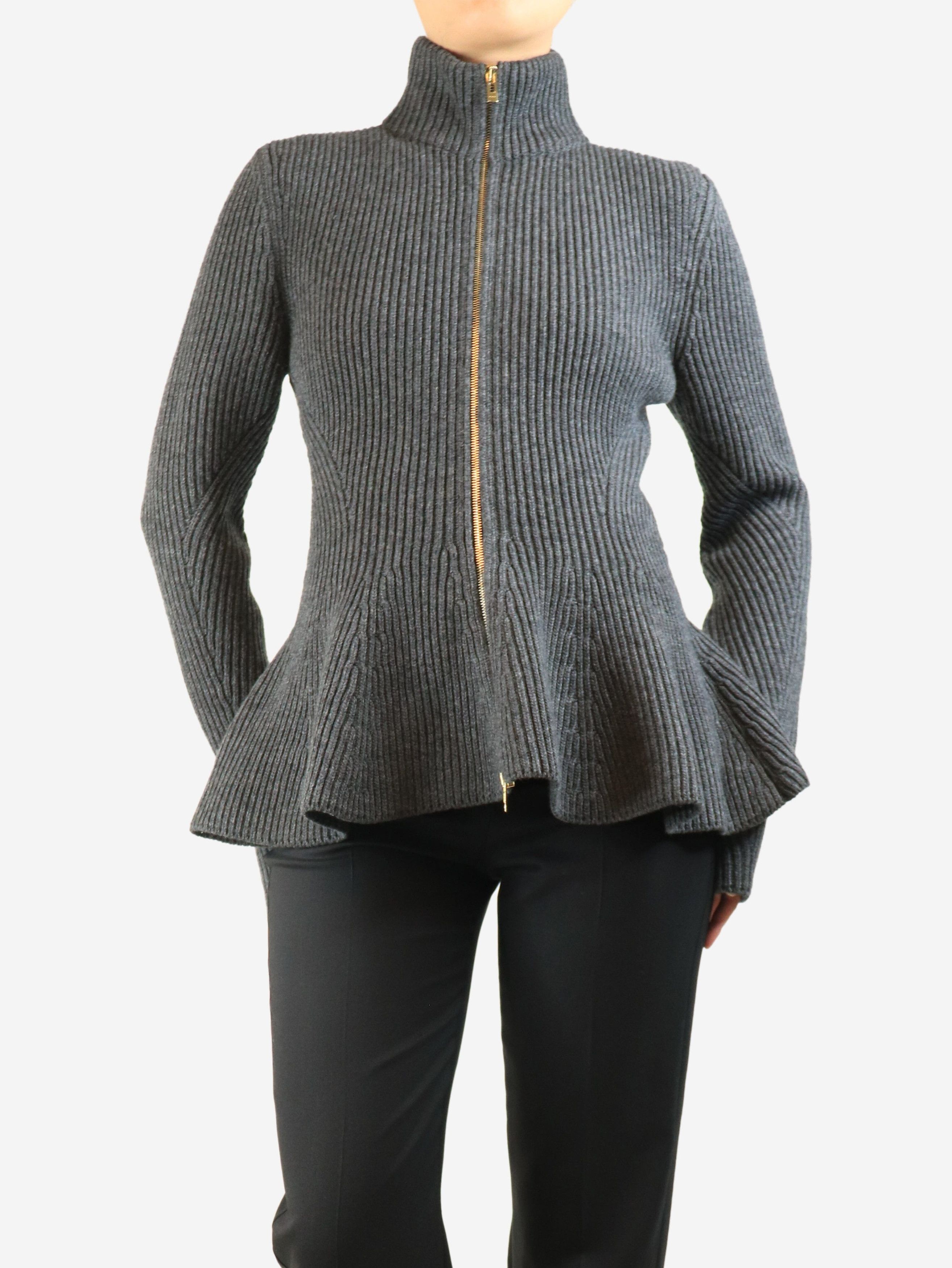 Alaia Dark grey ribbed zip cardigan - UK 12 Size M / US 6-8 / IT 42-44 - 4 Thumbnail