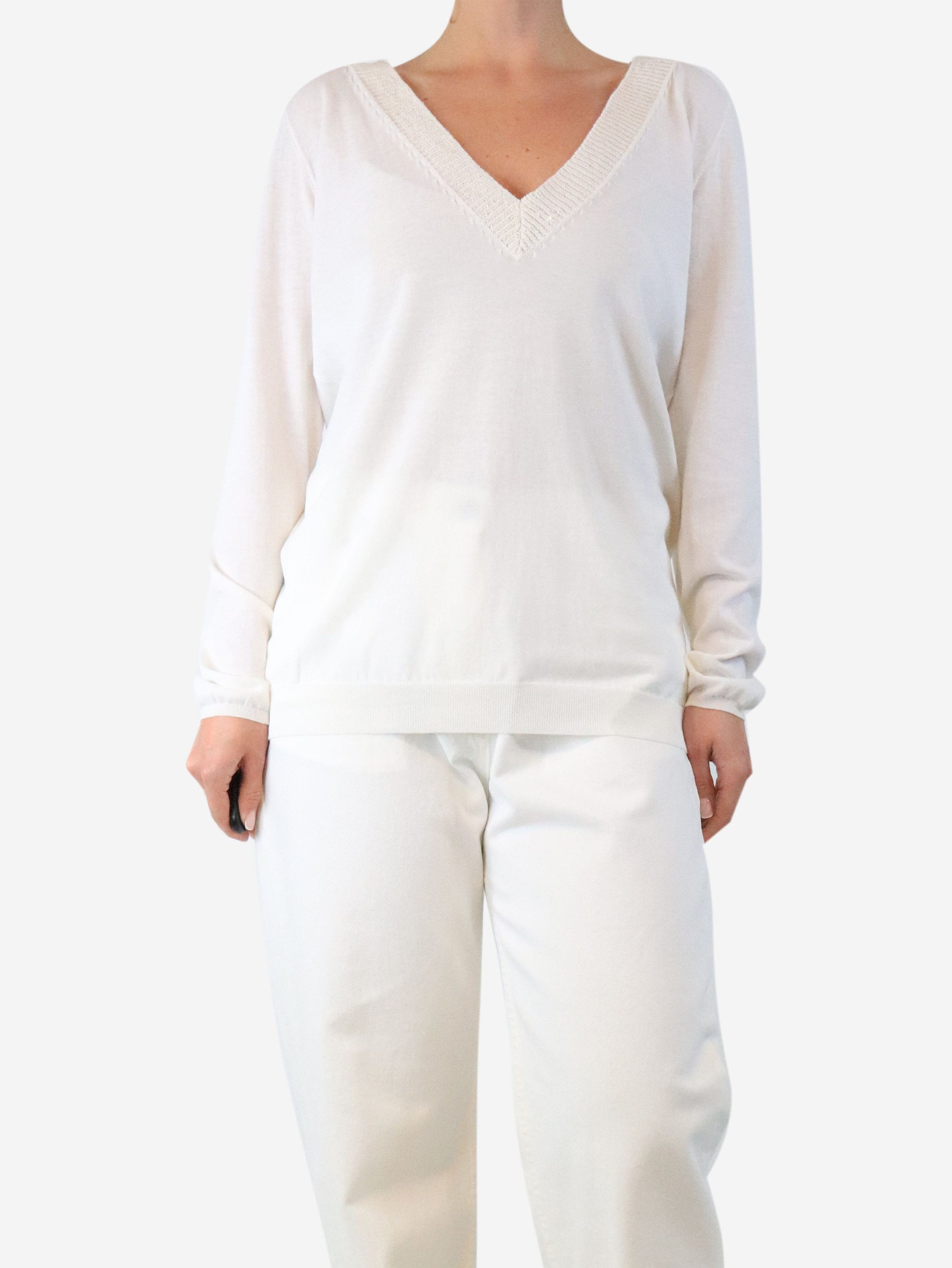 Brunello Cucinelli White v-neck sweater - XL Size XL / US 12-14 / IT 48-50 - 2 Thumbnail