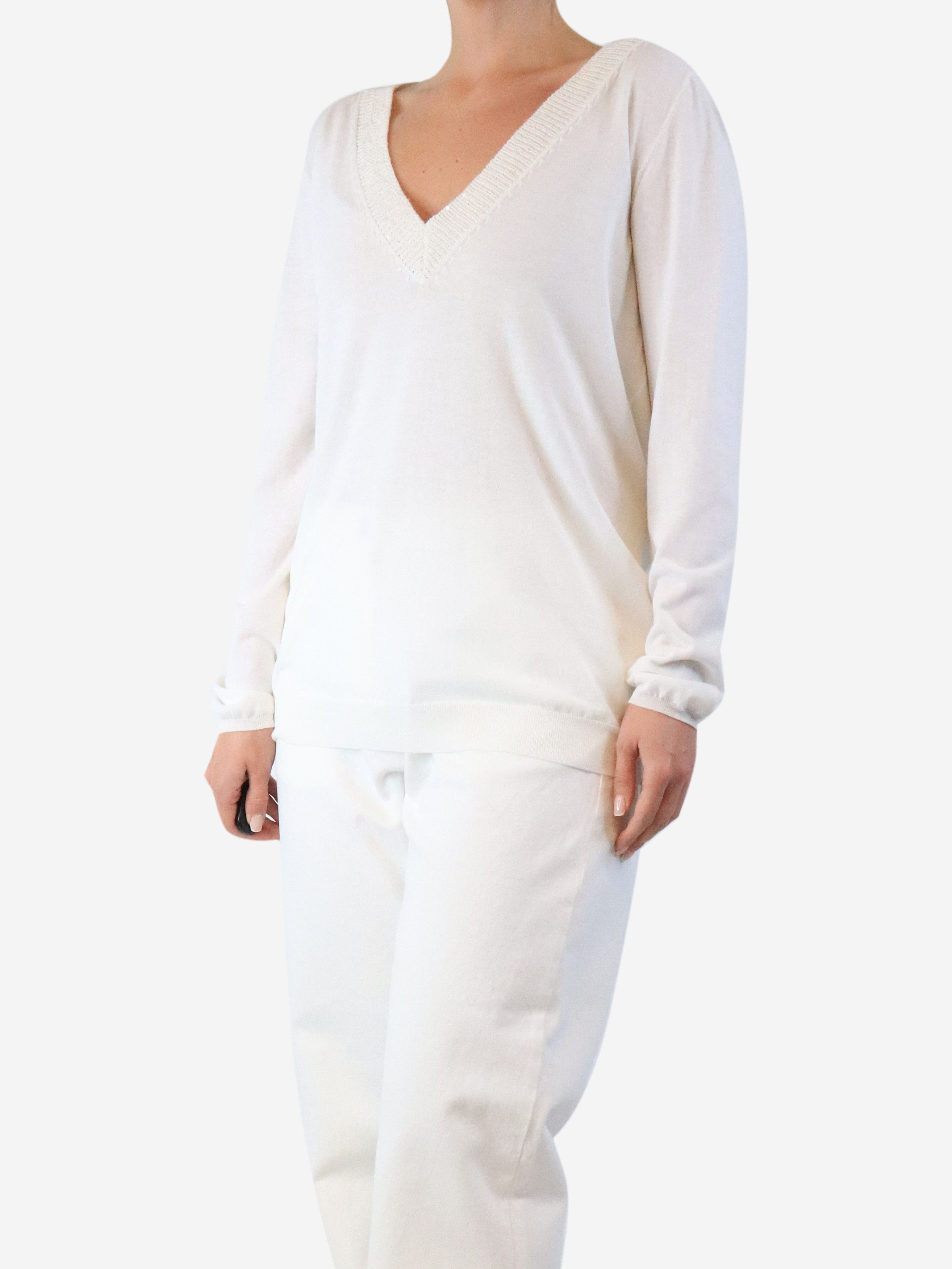 Brunello Cucinelli White v-neck sweater - XL Size XL / US 12-14 / IT 48-50 - 4 Thumbnail