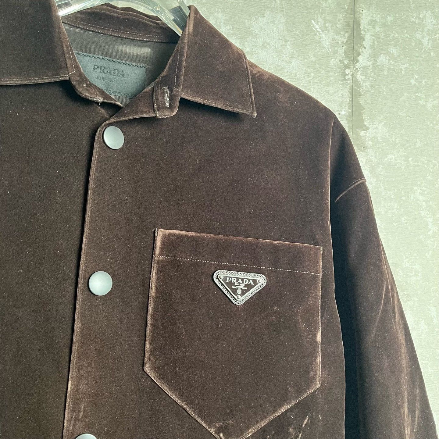 Prada Prada Brown Velvet Triangle Logo Work Jacket S Size US S / EU 44-46 / 1 - 4 Thumbnail