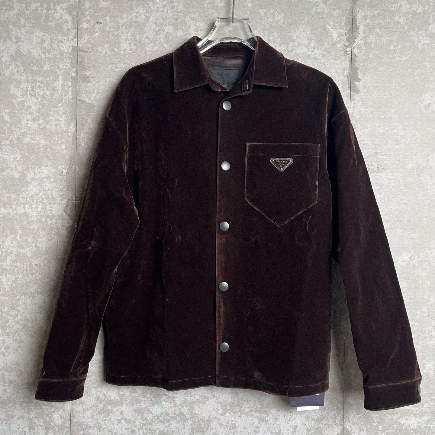 Prada Prada Brown Velvet Triangle Logo Work Jacket S Size US S / EU 44-46 / 1 - 2 Thumbnail