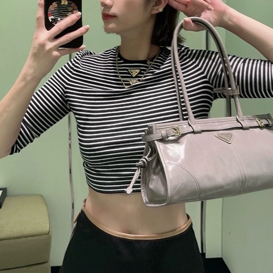 Prada Prada Striped Cropped T-Shirt it_42 Women Size M / US 6-8 / IT 42-44 - 6 Thumbnail