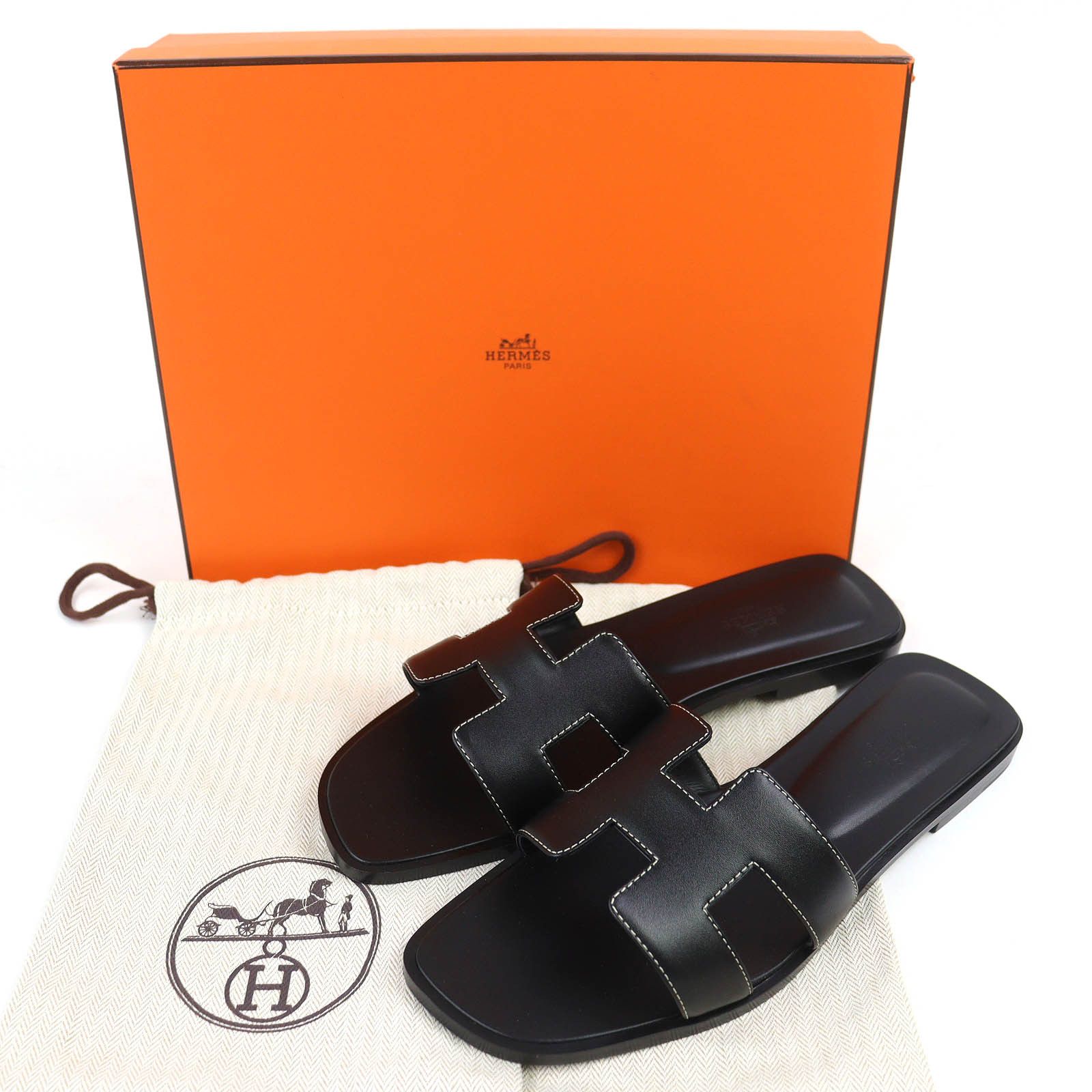 Hermes Hermes Hermes Oran Boxcalf Flat Sandals 38.5 Leather Shoes DUTY FREE for USA Size ONE SIZE - 2 Thumbnail