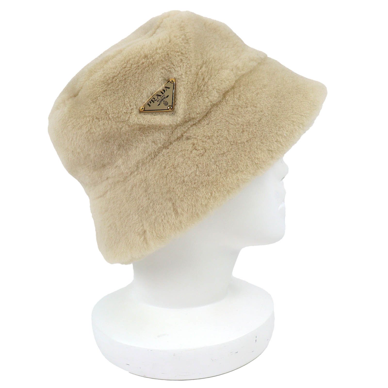 Prada Prada Prada Triangle logo Sheepskin Bucket Hat Fur Hats 1HC137 DUTY FREE for USA Size ONE SIZE - 3 Thumbnail