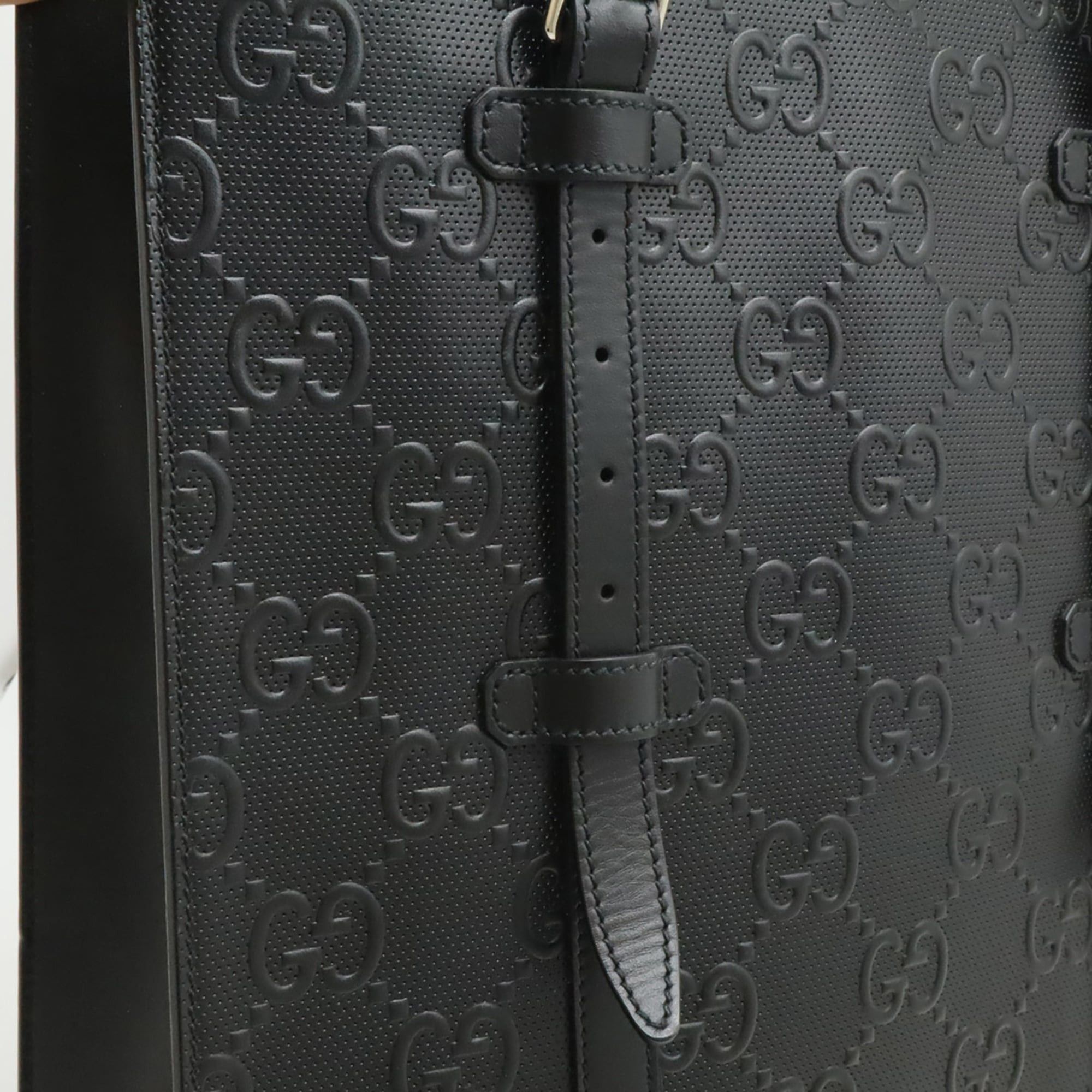 Gucci GUCCI GG Embossed Tote Bag, Leather, Black, 700421 Size ONE SIZE - 9 Thumbnail