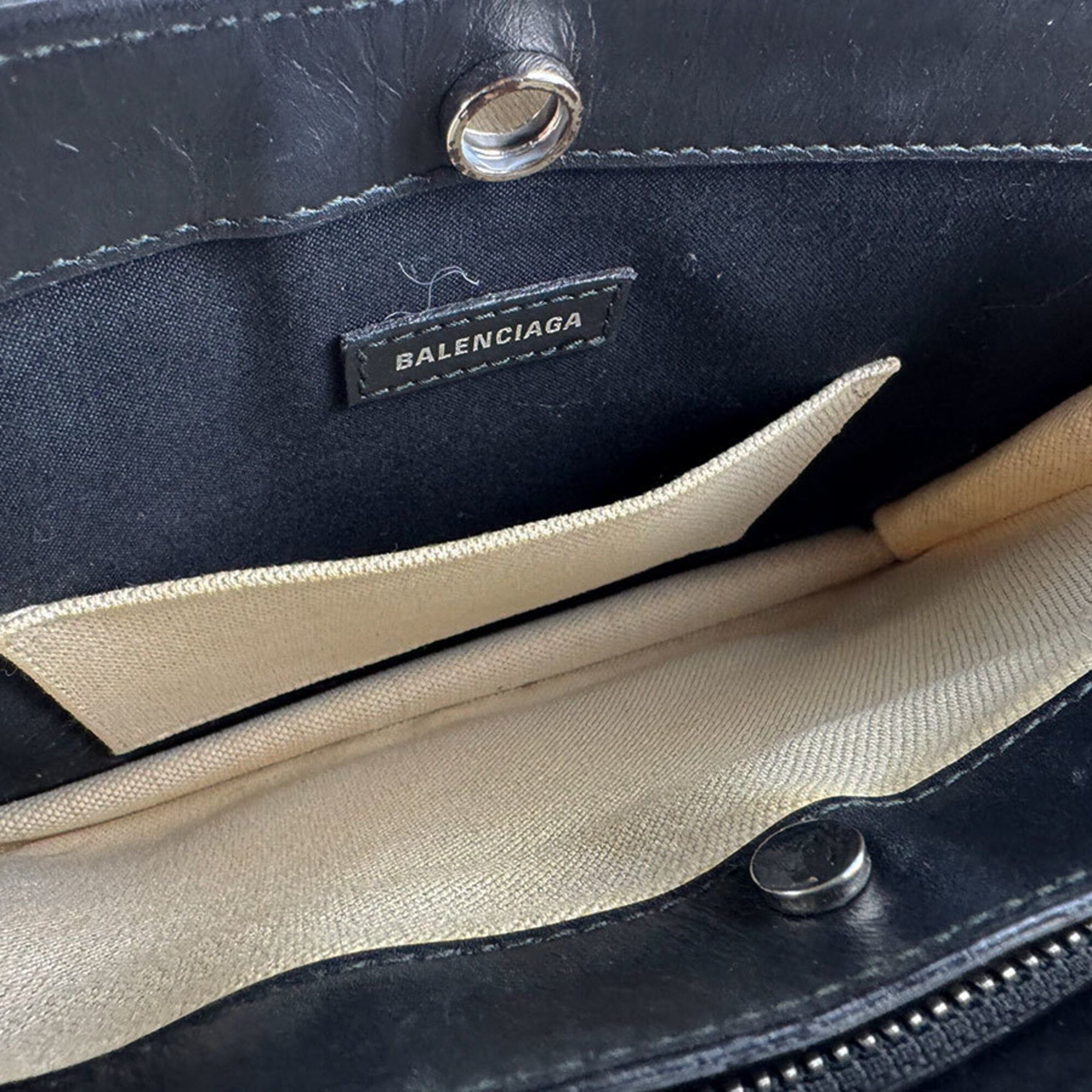 Balenciaga Balenciaga Shoulder Bag Navy Pochette Canvas Leather Black Ivory Women's z9533 Size ONE SIZE - 5 Thumbnail