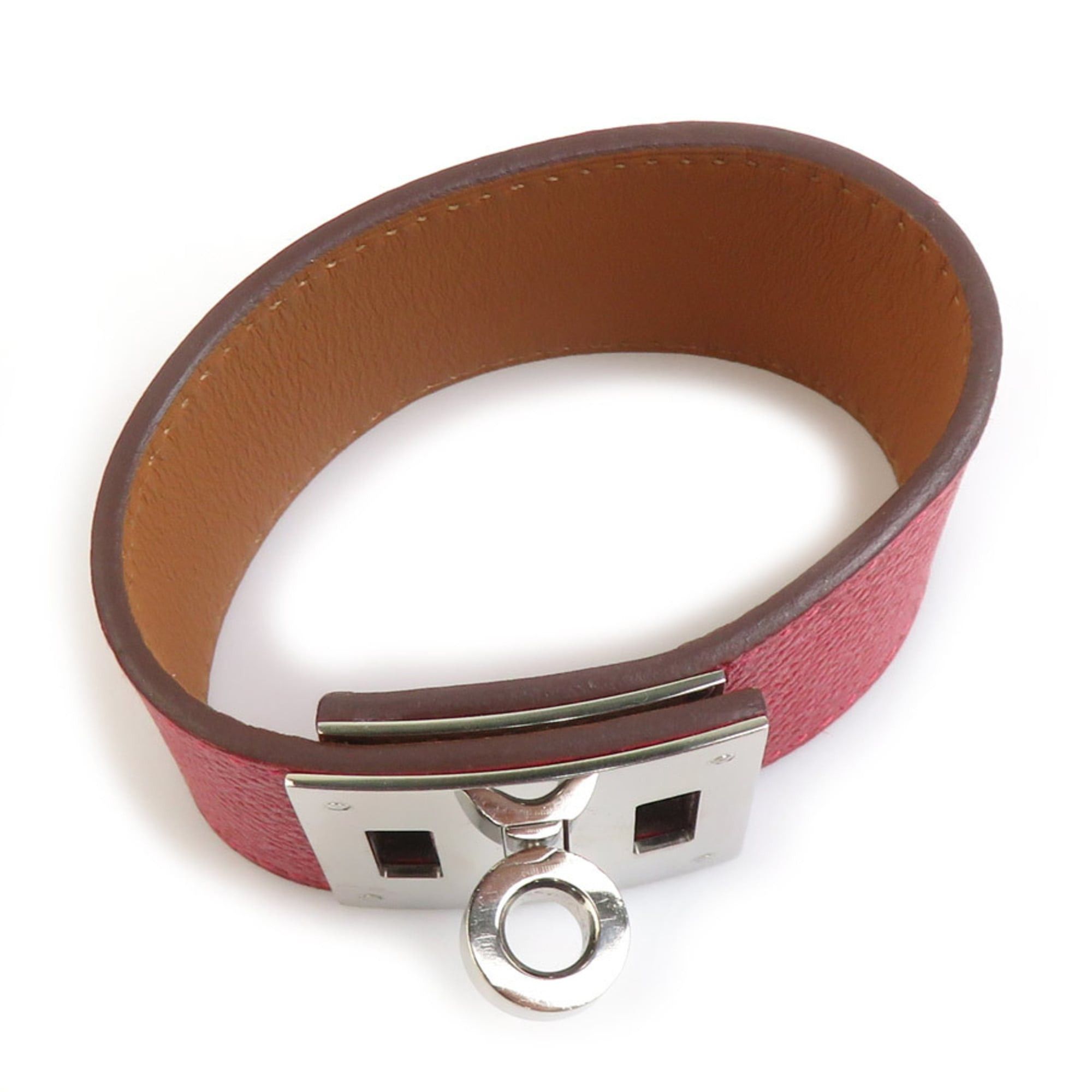 Hermes Hermes Kelly Dog Bracelet, Leather and Metal, Red Silver, Women's, e61836 Size ONE SIZE - 5 Thumbnail