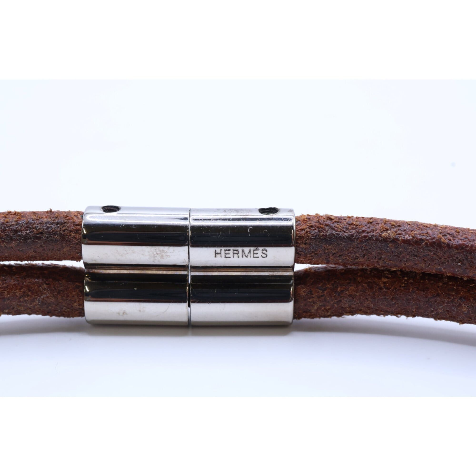Hermes Hermes Herculeed Leather Choker Brown Silver Women's Size ONE SIZE - 6 Thumbnail