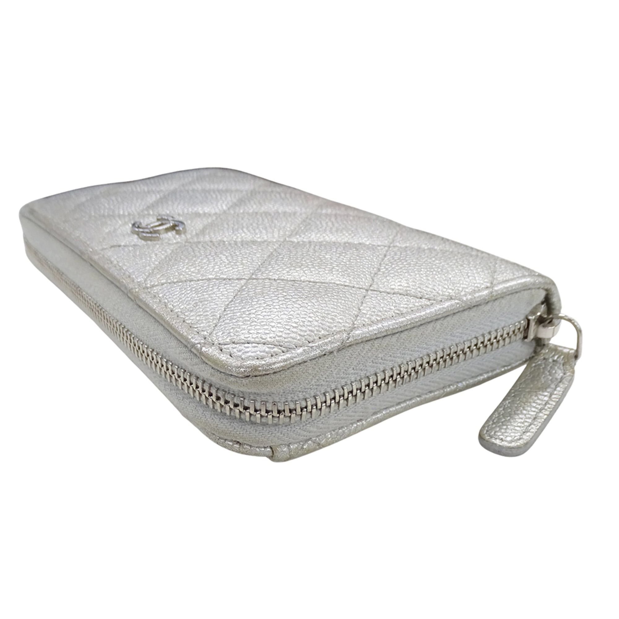 Chanel Chanel Women's Wallet, Medium Caviar Leather, Matelassé, Silver, Silver Hardware, Coco Mark Size ONE SIZE - 3 Thumbnail