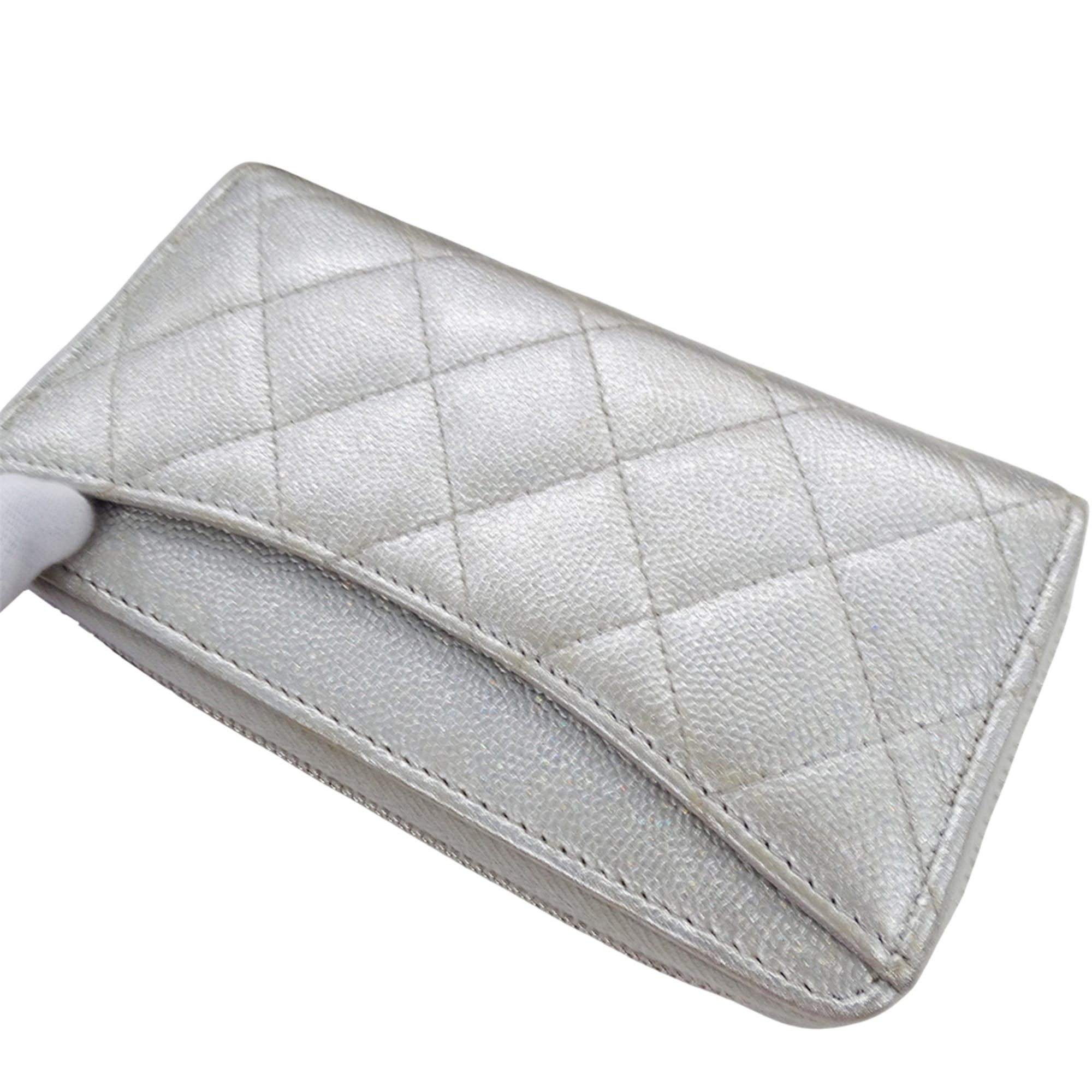 Chanel Chanel Women's Wallet, Medium Caviar Leather, Matelassé, Silver, Silver Hardware, Coco Mark Size ONE SIZE - 16 Thumbnail