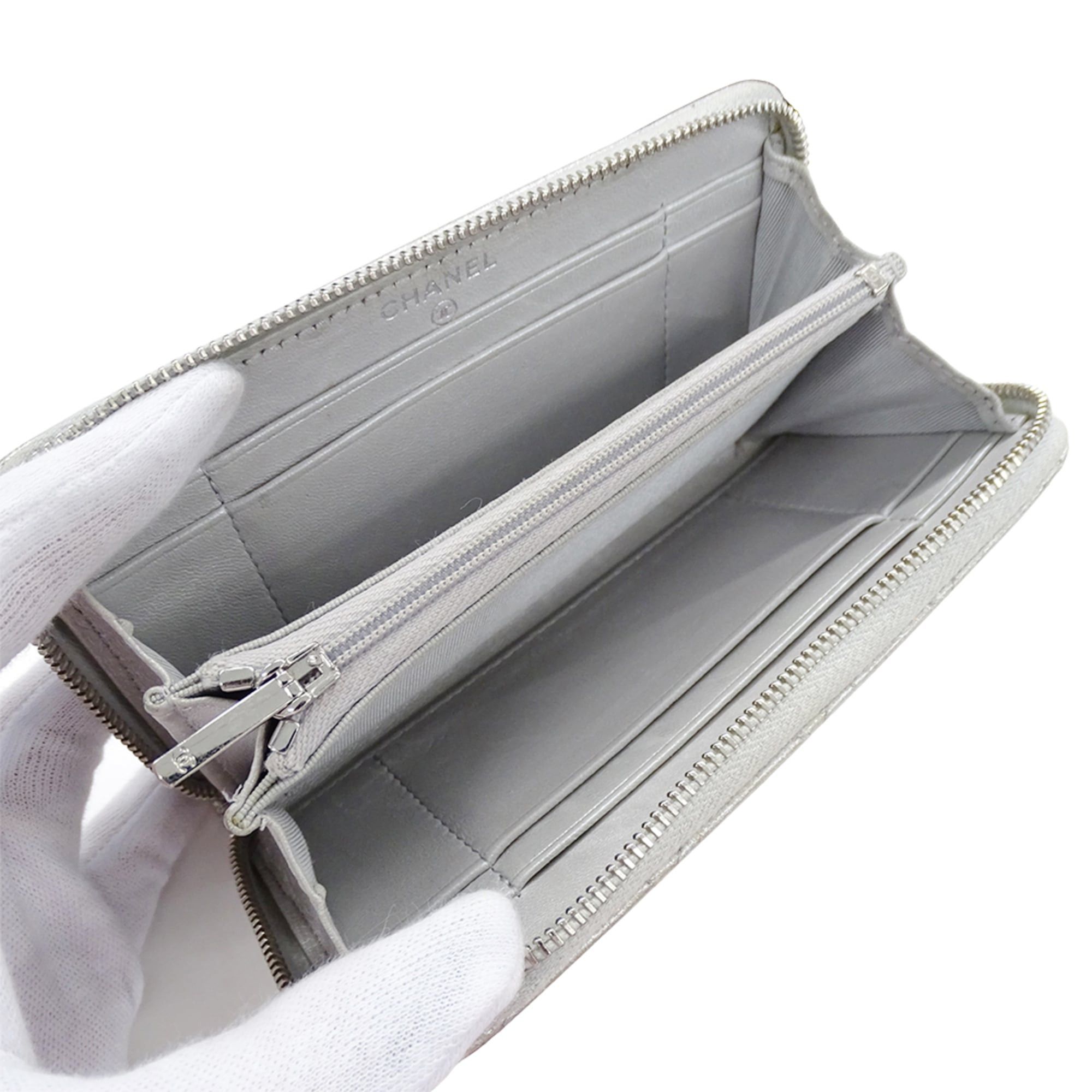 Chanel Chanel Women's Wallet, Medium Caviar Leather, Matelassé, Silver, Silver Hardware, Coco Mark Size ONE SIZE - 5 Thumbnail