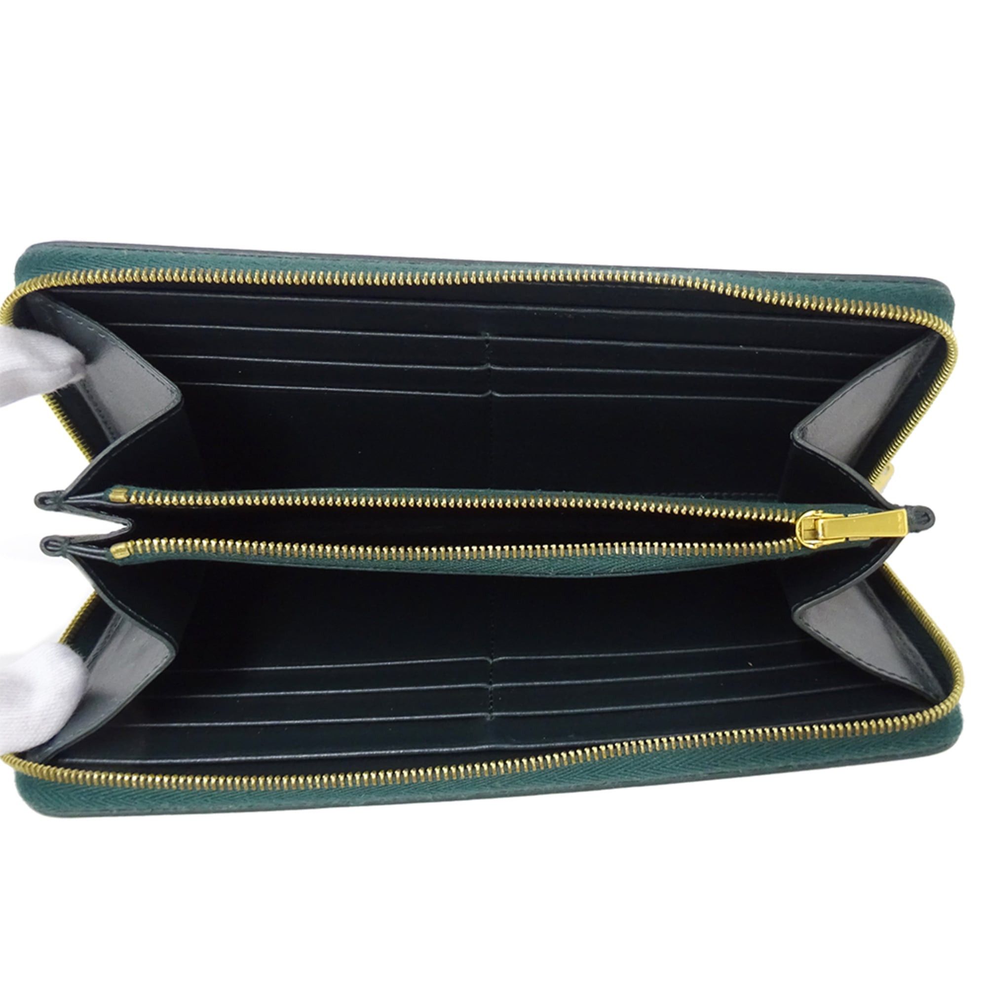 Celine Celine wallet for women and men, brand name, long wallet, leather, moss green, round zipper. Size ONE SIZE - 5 Thumbnail
