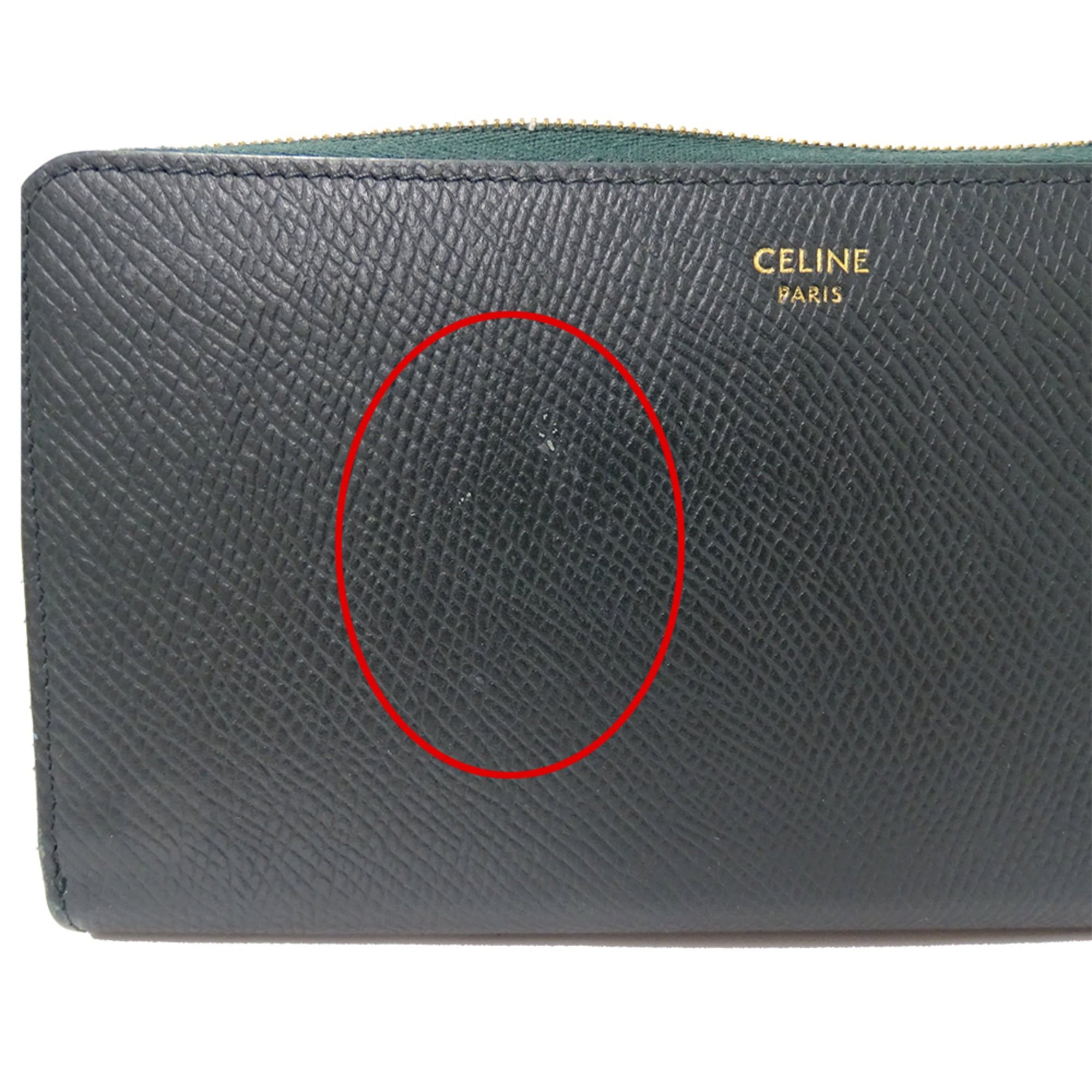 Celine Celine wallet for women and men, brand name, long wallet, leather, moss green, round zipper. Size ONE SIZE - 7 Thumbnail