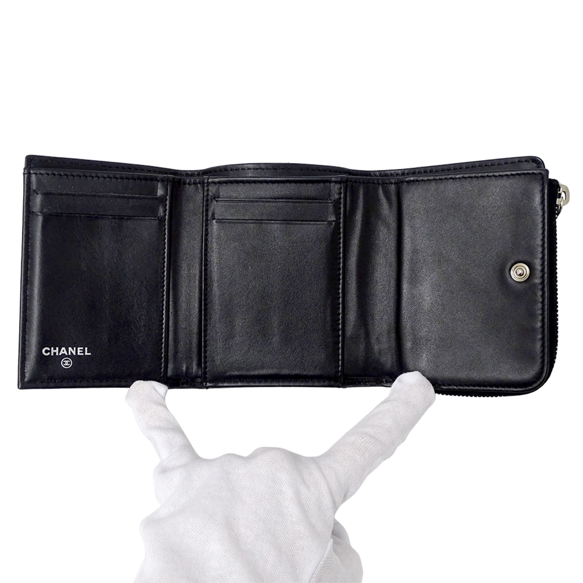 Chanel Chanel Matelassé Women's Tri-fold Wallet, Caviar Leather, Black with Silver Hardware, Mini Wallet Size ONE SIZE - 4 Thumbnail