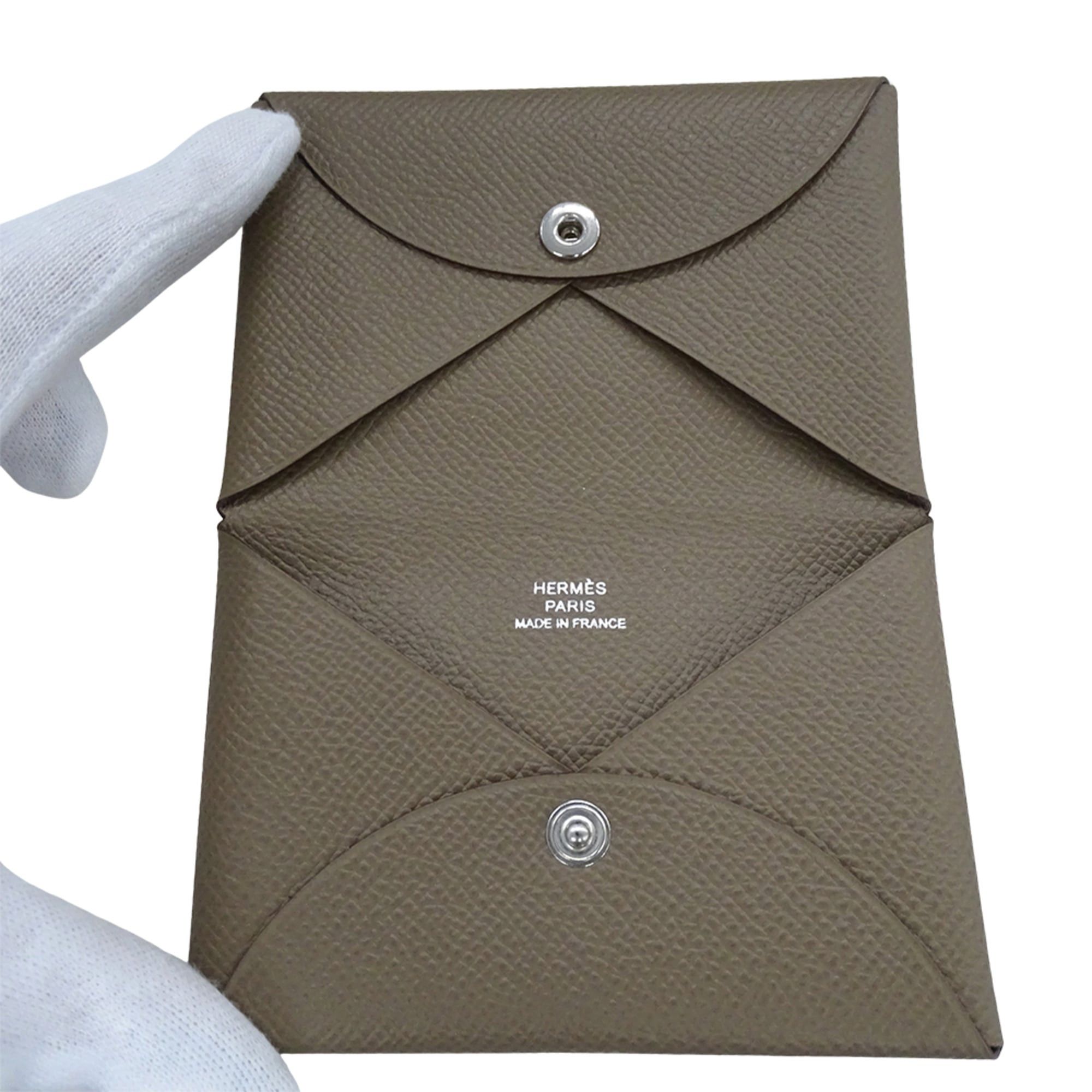 Hermes Hermes Business Card Holder/Card Case Calvi Women's Men's Brand Veau Epsom Taupe Holder Y Stamp Size ONE SIZE - 4 Thumbnail
