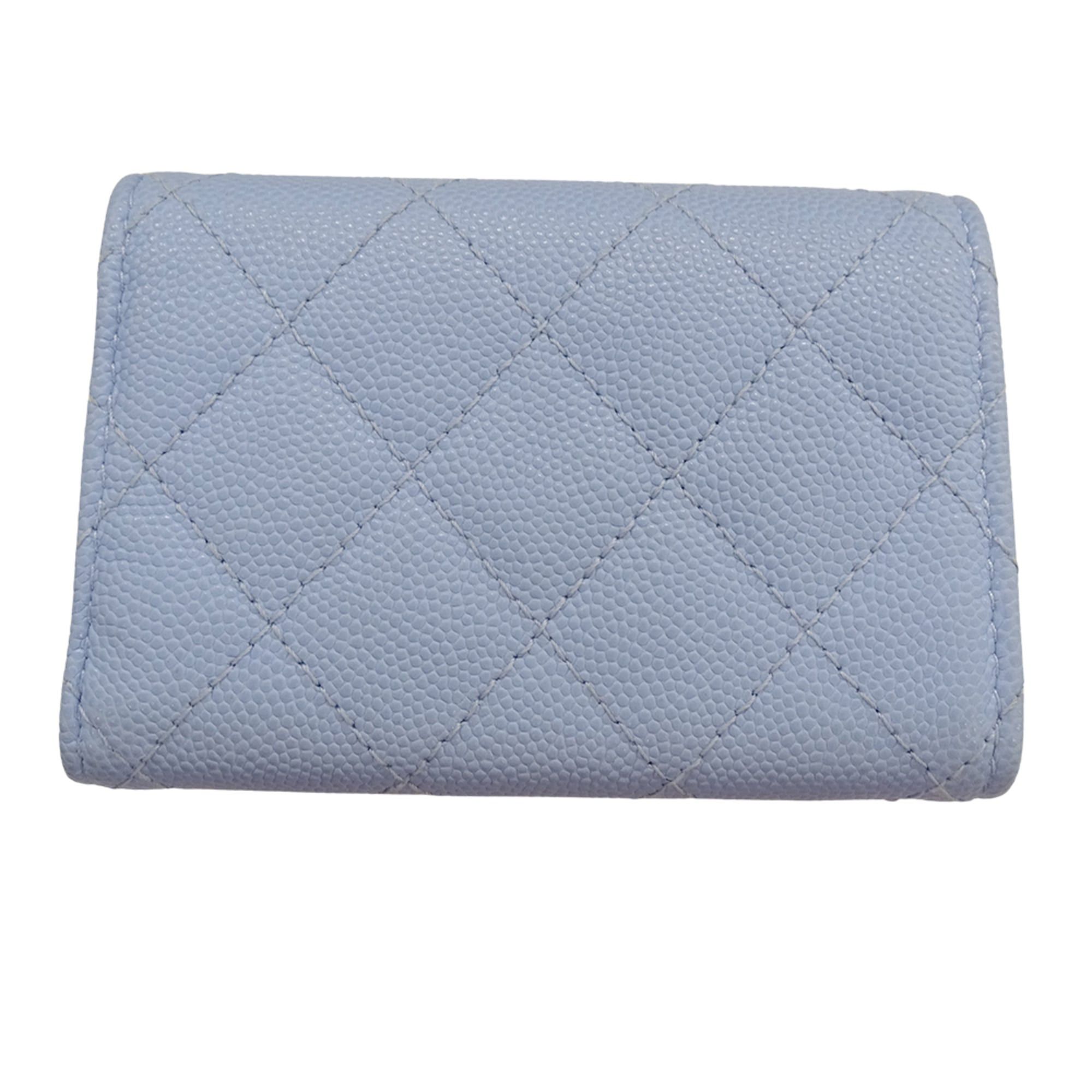 Chanel Chanel women's trifold wallet, caviar leather, matelassé design, light blue with gold hardware. Size ONE SIZE - 2 Thumbnail