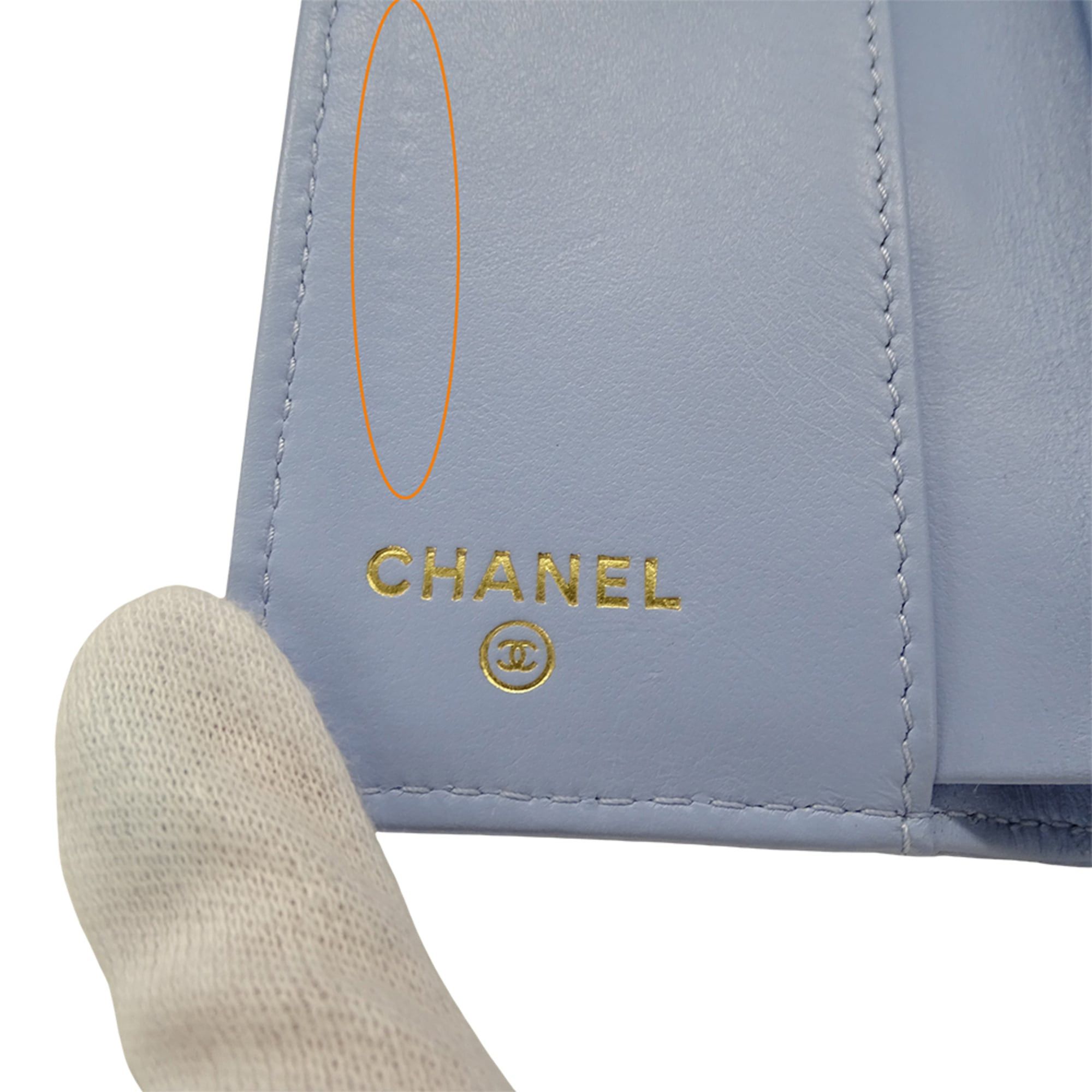 Chanel Chanel women's trifold wallet, caviar leather, matelassé design, light blue with gold hardware. Size ONE SIZE - 16 Thumbnail