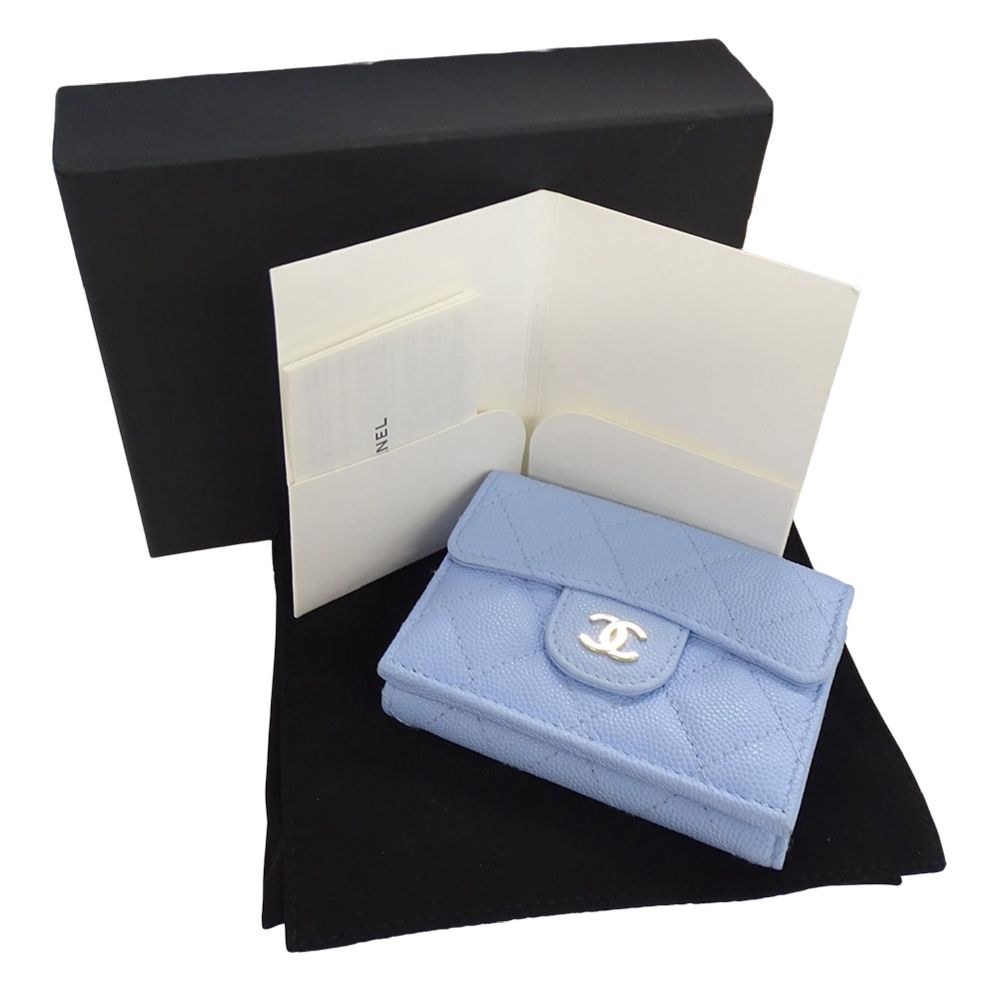 Chanel Chanel women's trifold wallet, caviar leather, matelassé design, light blue with gold hardware. Size ONE SIZE - 8 Thumbnail