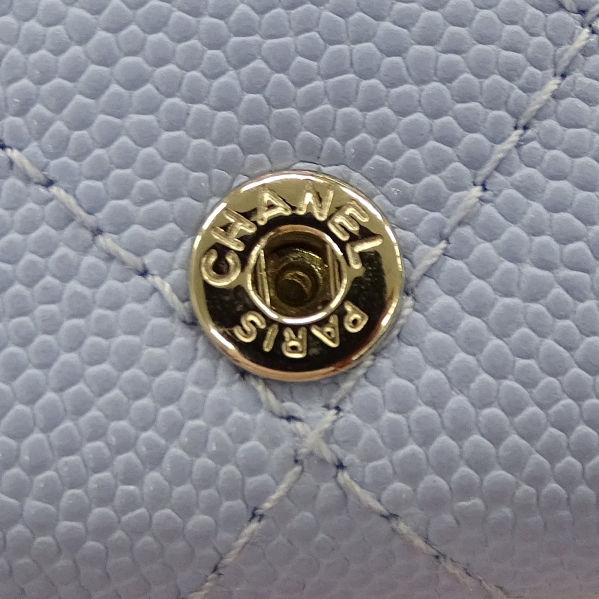 Chanel Chanel women's trifold wallet, caviar leather, matelassé design, light blue with gold hardware. Size ONE SIZE - 15 Thumbnail