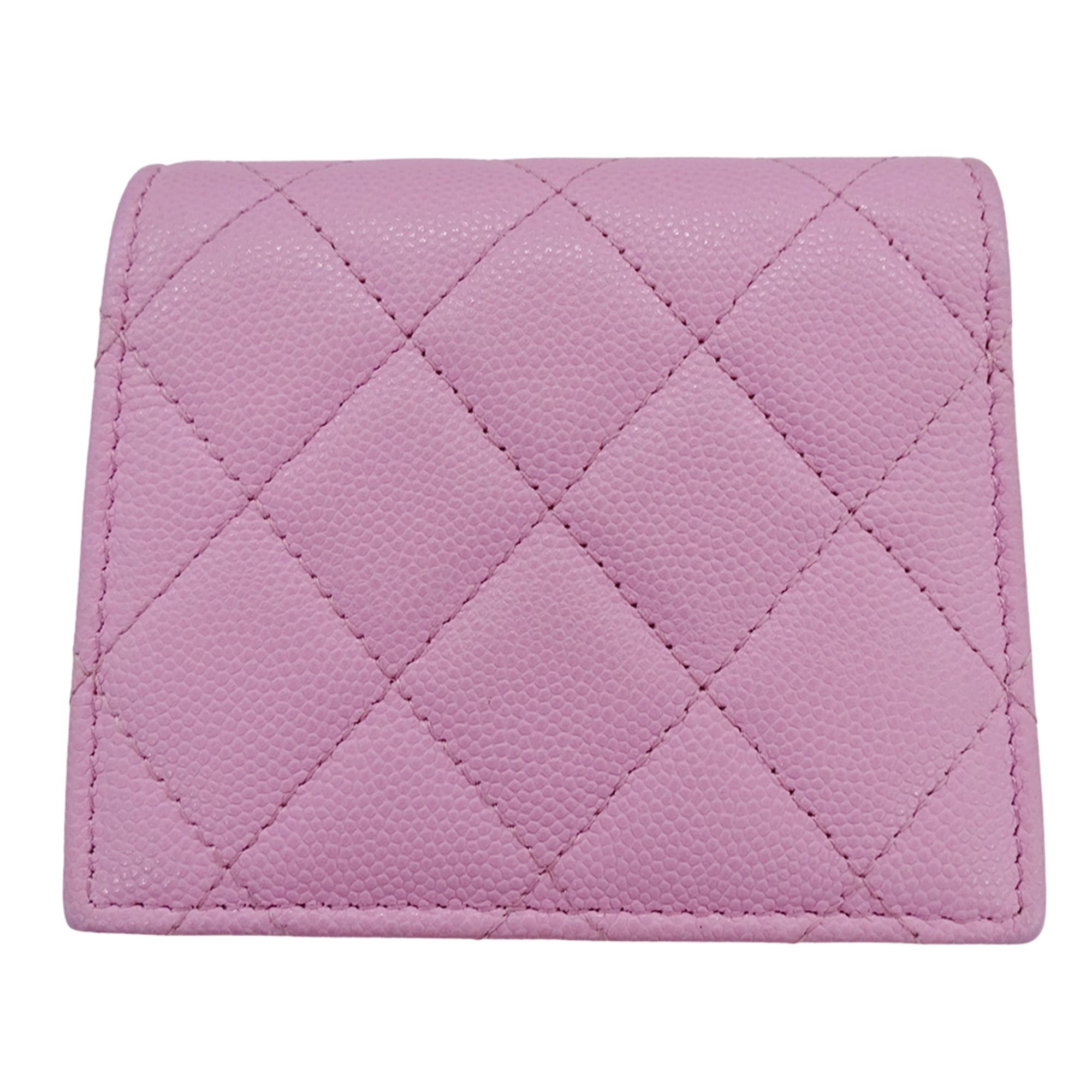 Chanel Chanel women's wallet, brand name, bi-fold caviar leather, matelassé, pink, green, gold hardware, Coco mark. Size ONE SIZE - 2 Thumbnail