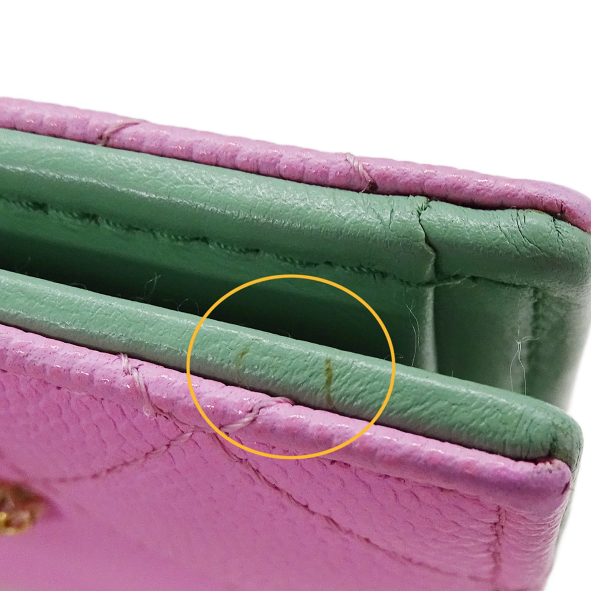 Chanel Chanel women's wallet, brand name, bi-fold caviar leather, matelassé, pink, green, gold hardware, Coco mark. Size ONE SIZE - 11 Thumbnail