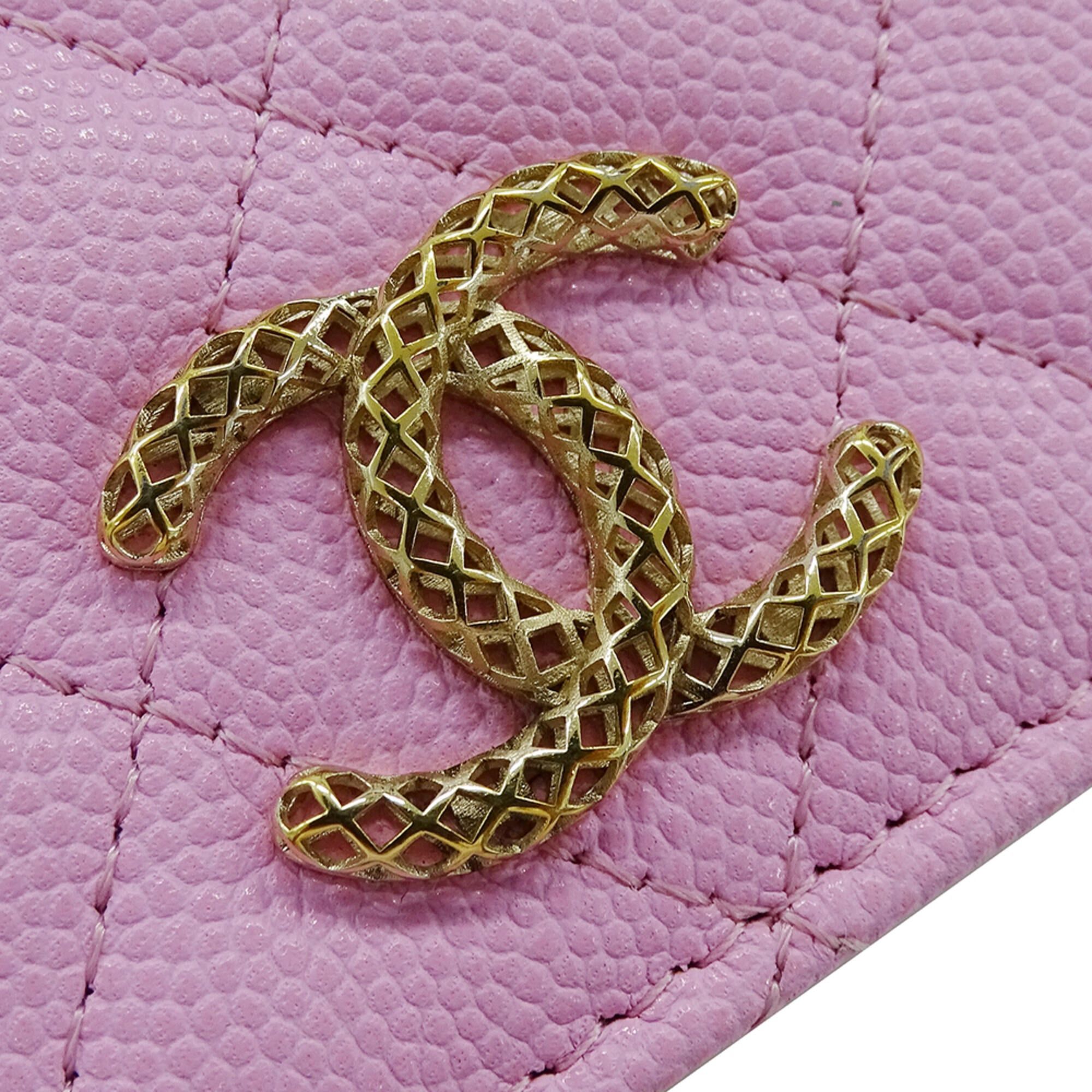 Chanel Chanel women's wallet, brand name, bi-fold caviar leather, matelassé, pink, green, gold hardware, Coco mark. Size ONE SIZE - 4 Thumbnail
