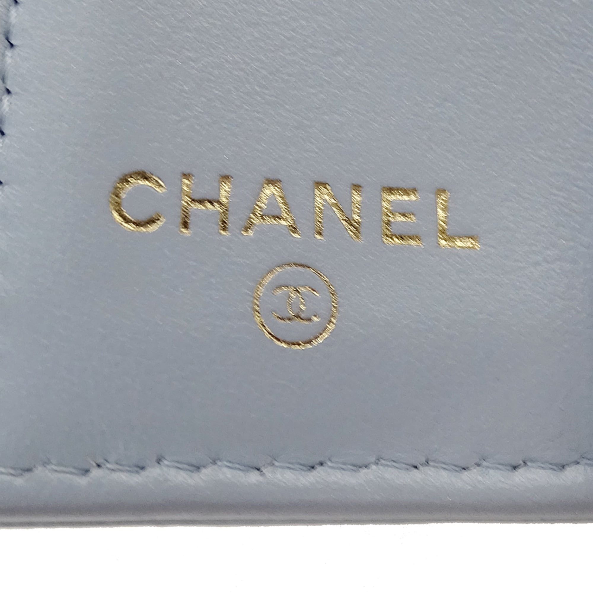 Chanel Chanel women's trifold wallet, caviar leather, camellia design, light blue, gold hardware. Size ONE SIZE - 9 Thumbnail
