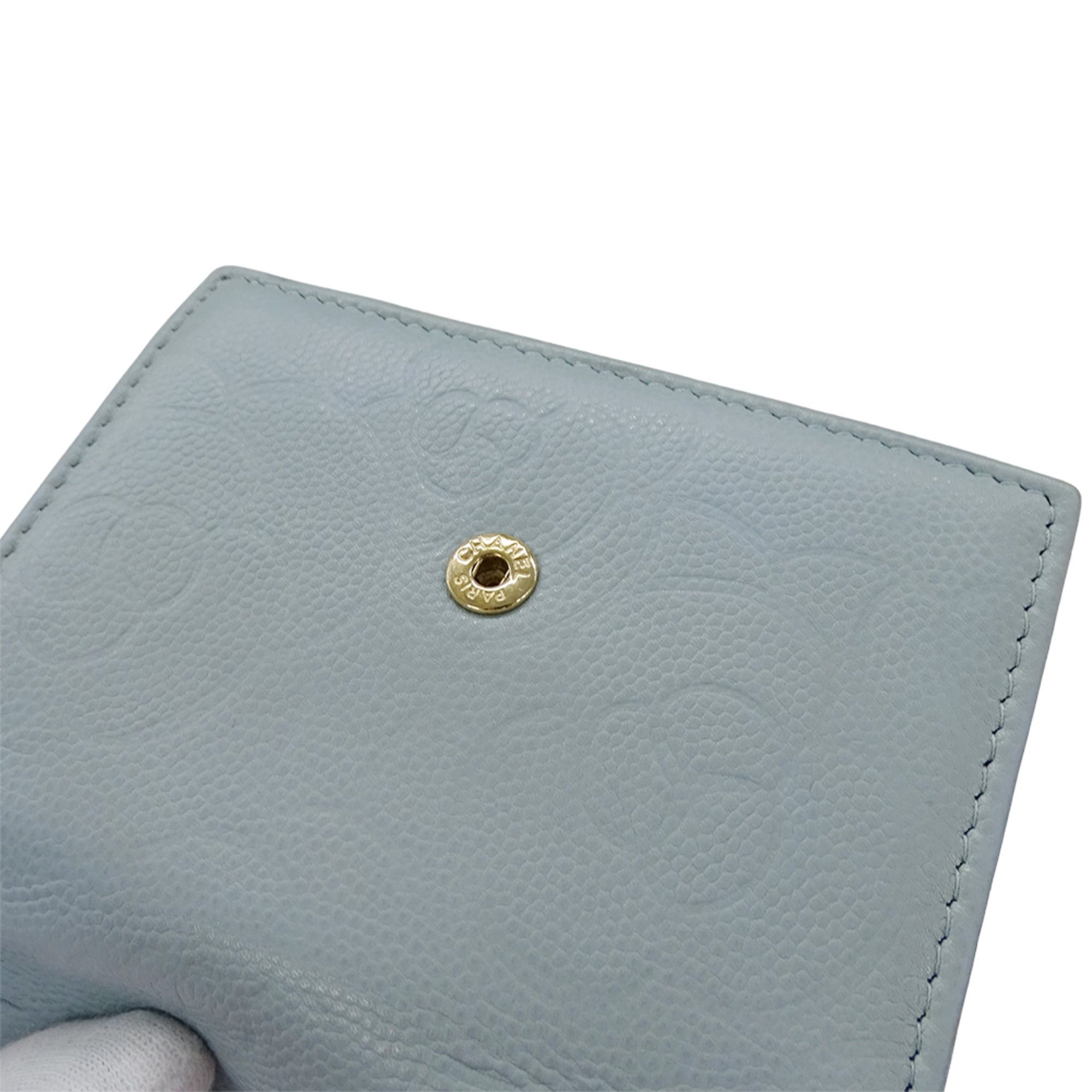 Chanel Chanel women's trifold wallet, caviar leather, camellia design, light blue, gold hardware. Size ONE SIZE - 14 Thumbnail
