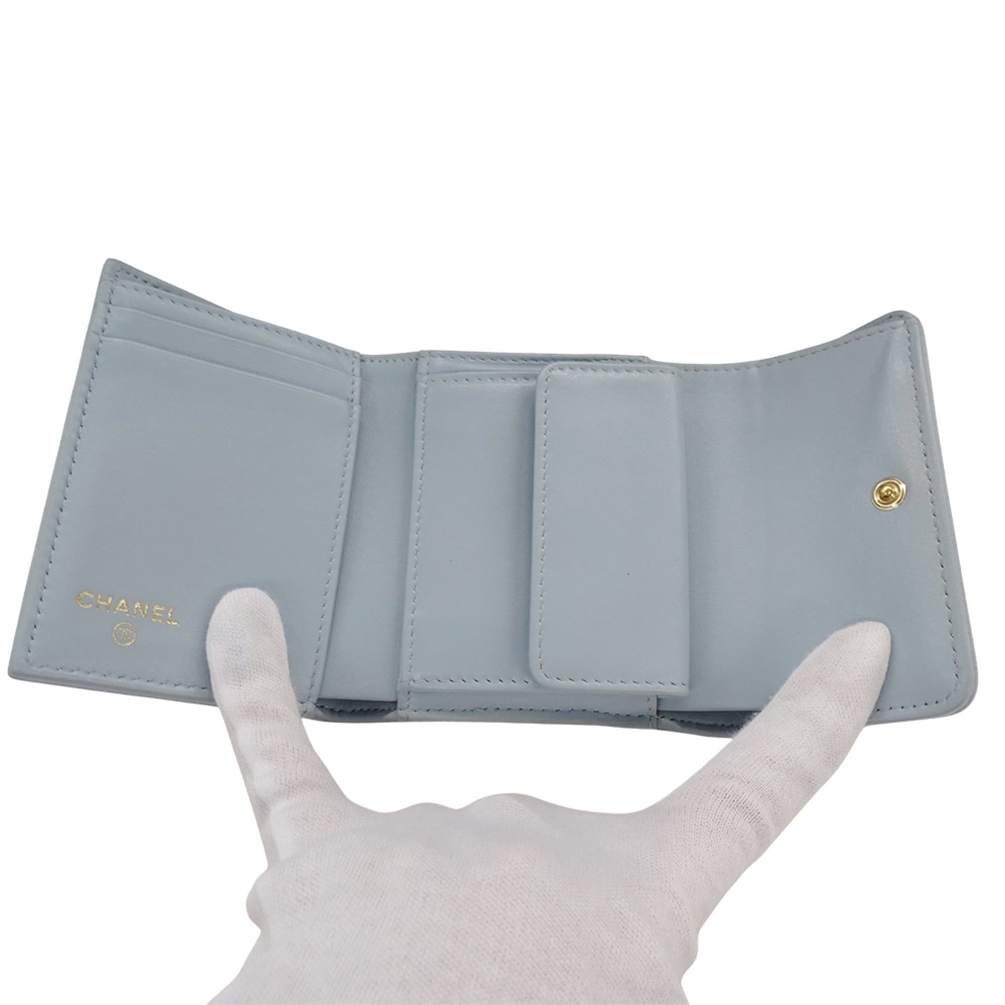 Chanel Chanel women's trifold wallet, caviar leather, camellia design, light blue, gold hardware. Size ONE SIZE - 5 Thumbnail