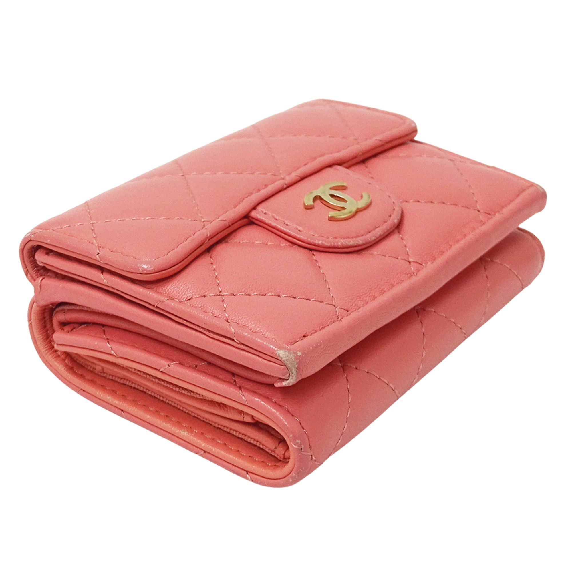 Chanel Chanel Matelassé Women's Tri-fold Wallet, Lambskin, Pink, Gold Hardware, Mini Wallet Size ONE SIZE - 3 Thumbnail